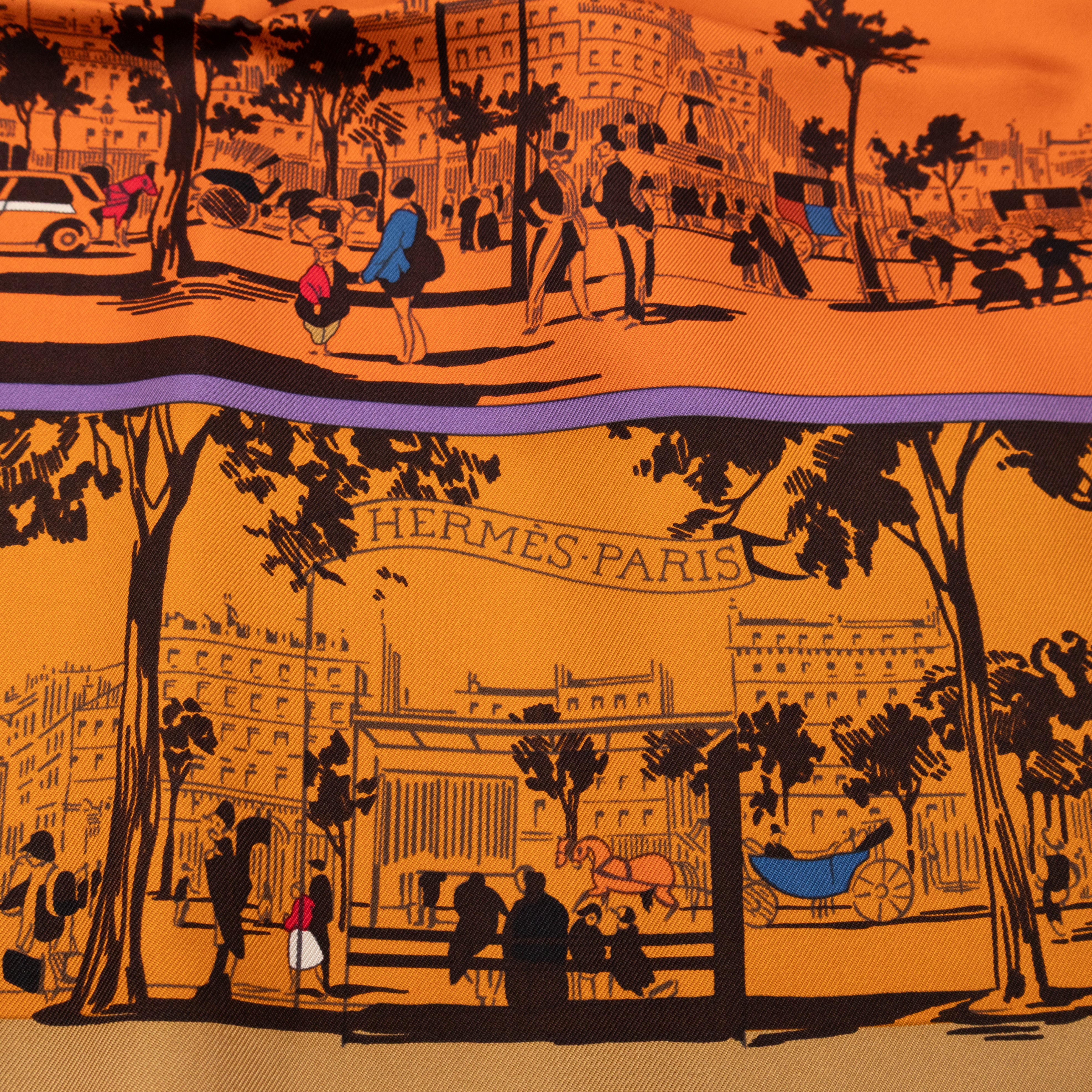 Silk Scarf 90 A l'Ombre des Boulevards Orange