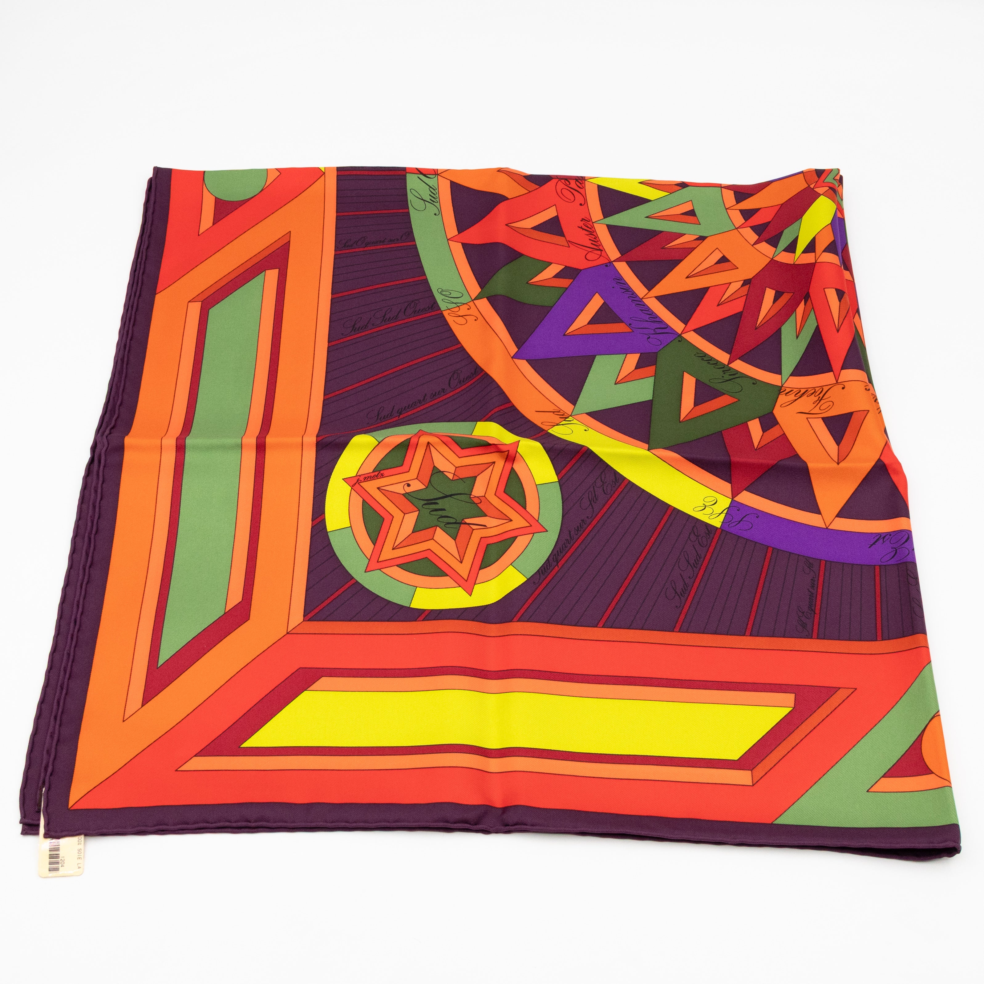 Silk Scarf 90 La Rose des Vents Purple