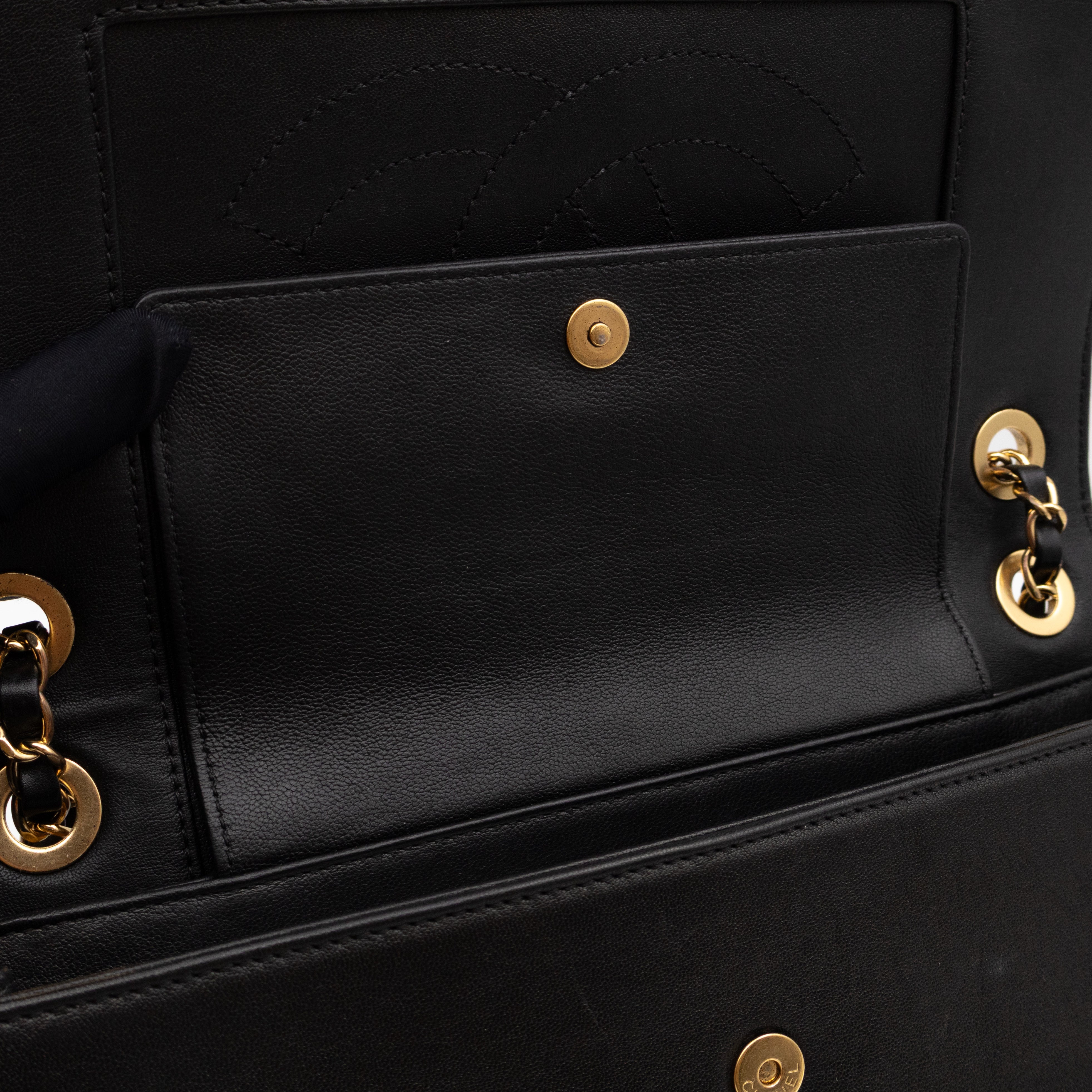 Mademoiselle Large Flap Bag Black Sheepskin Leather Gold