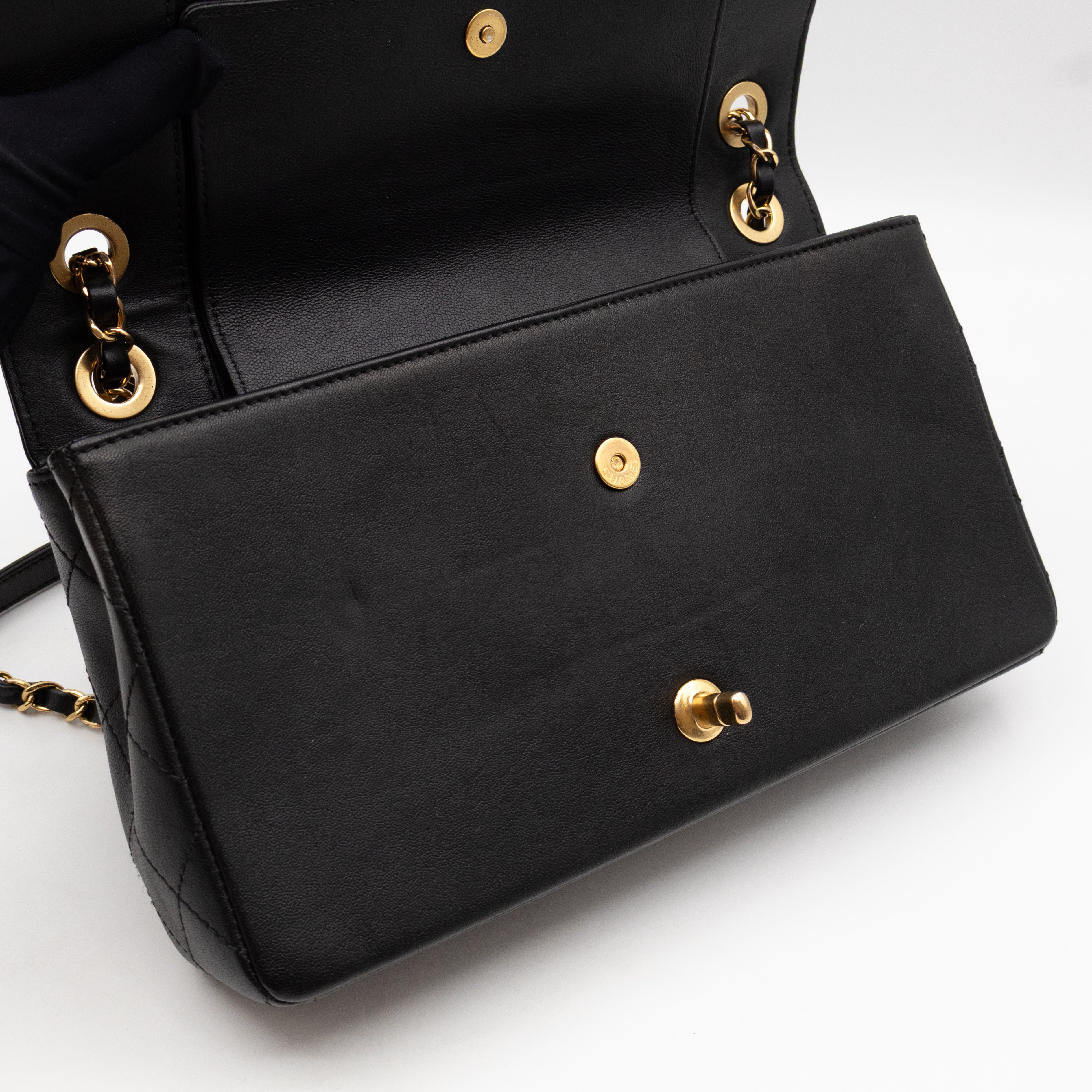Mademoiselle Large Flap Bag Black Sheepskin Leather Gold
