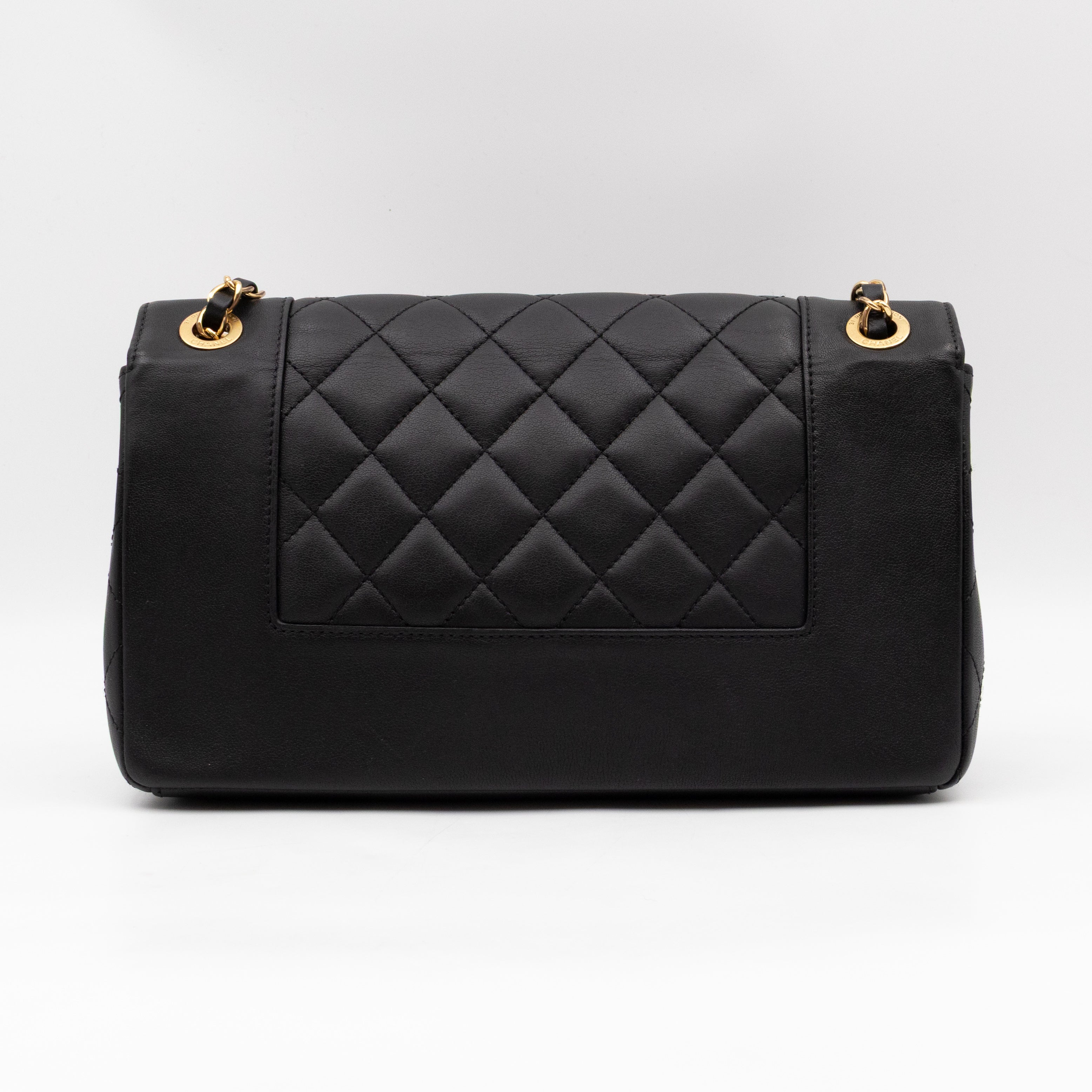 Mademoiselle Large Flap Bag Black Sheepskin Leather Gold