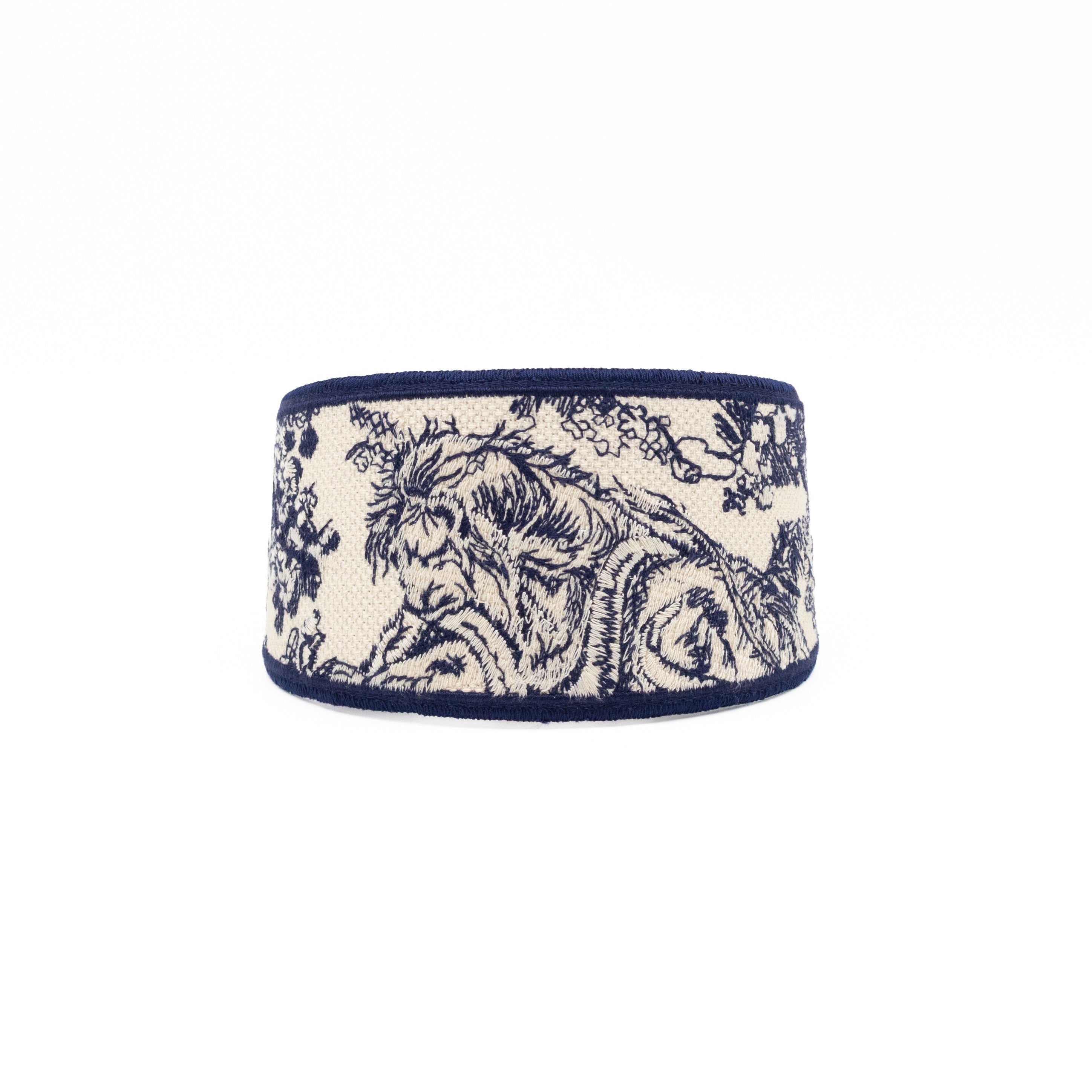 Toile de Jouy Headband Embroidered Canvas Blue & White