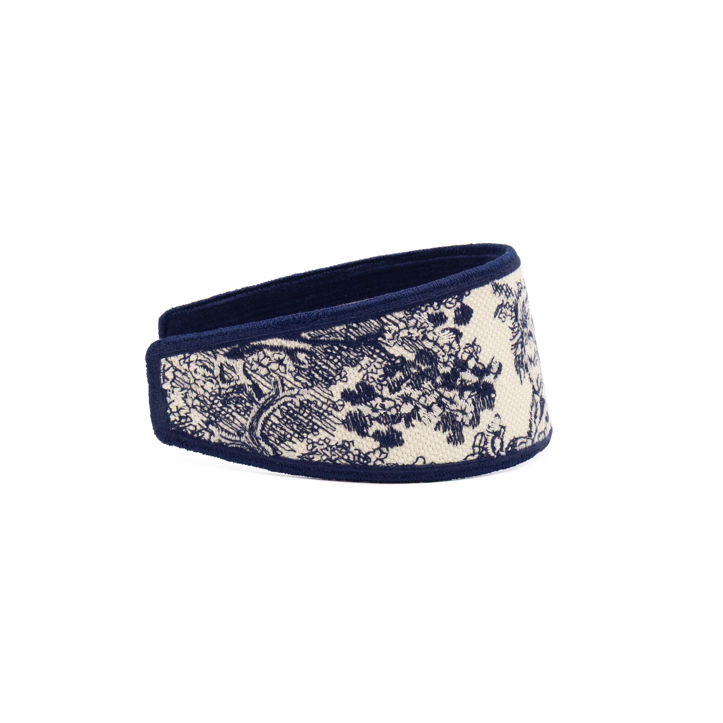 Toile de Jouy Headband Embroidered Canvas Blue & White