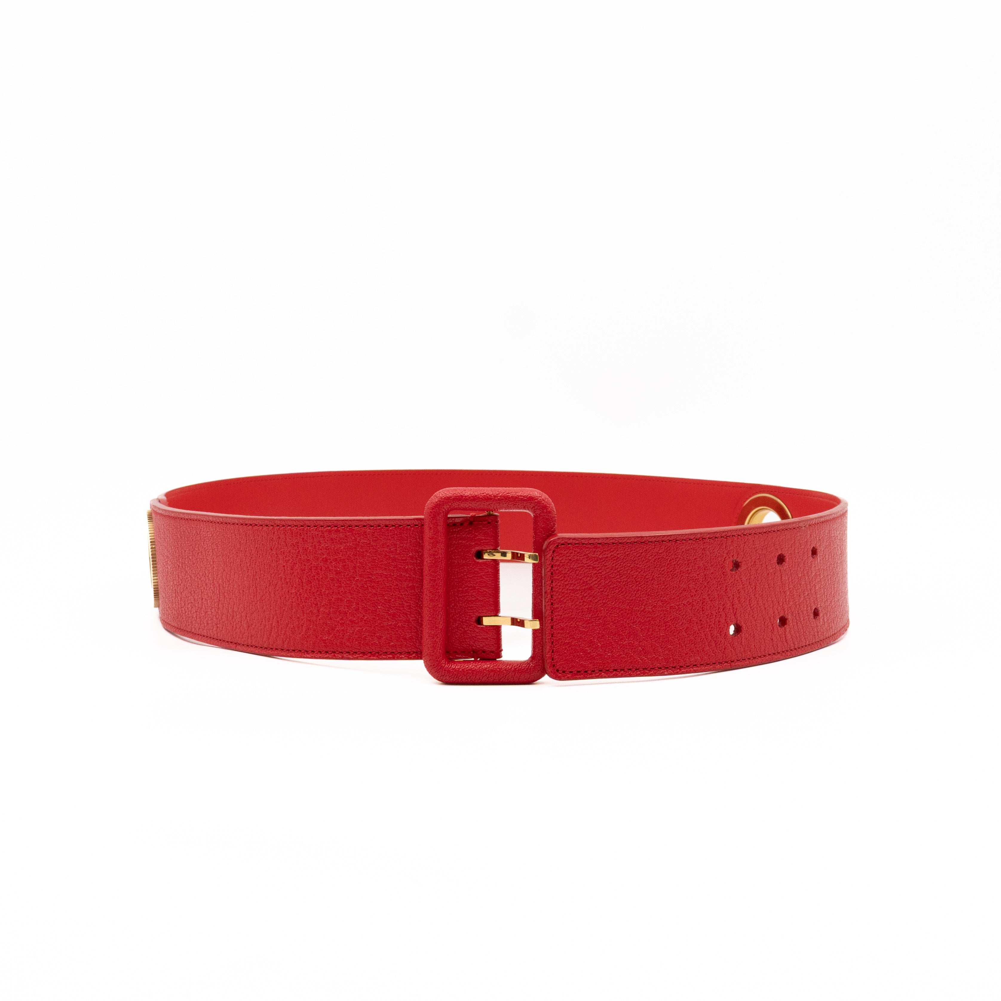 Wide Buckle Belt Red Leather 85 cm