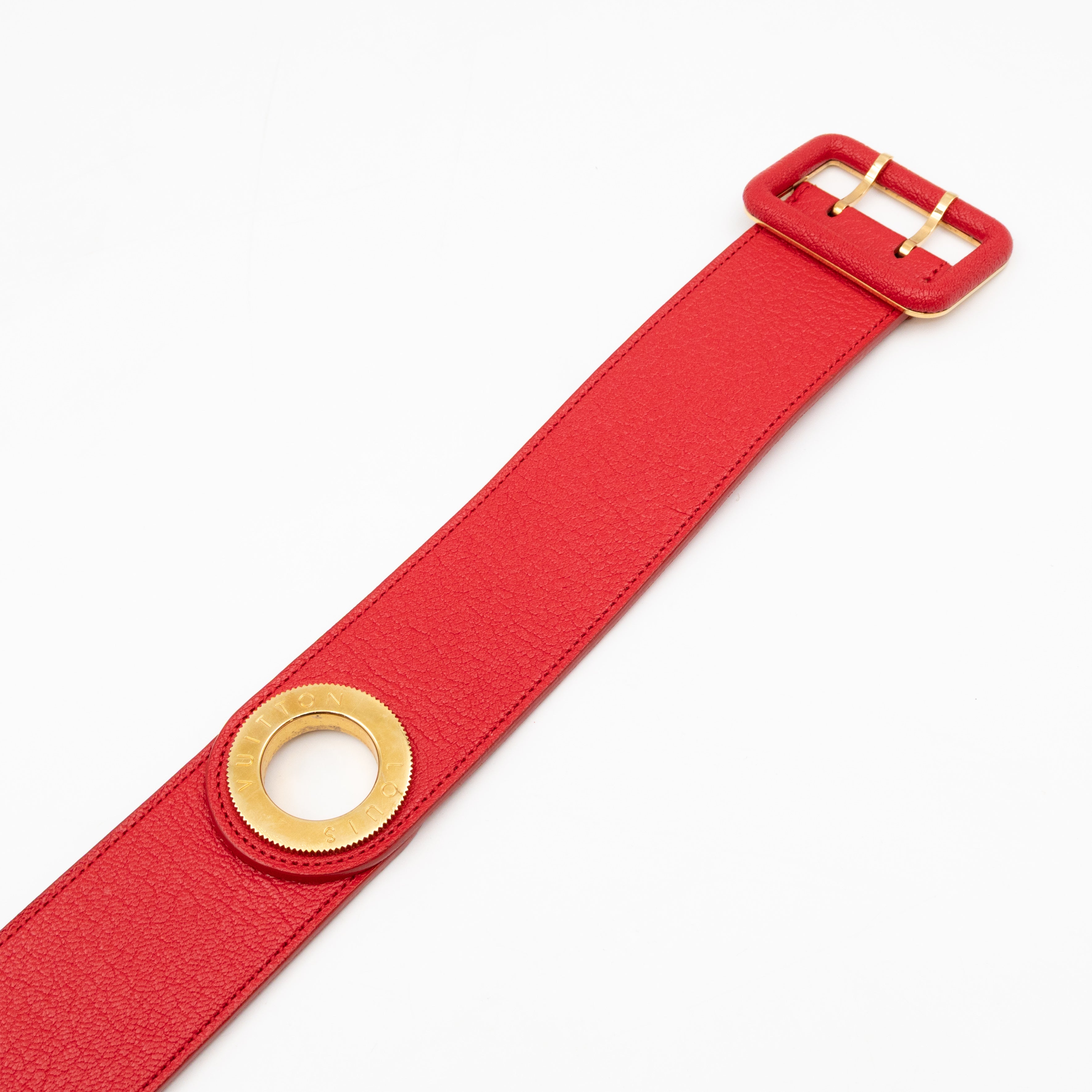 Wide Buckle Belt Red Leather 85 cm