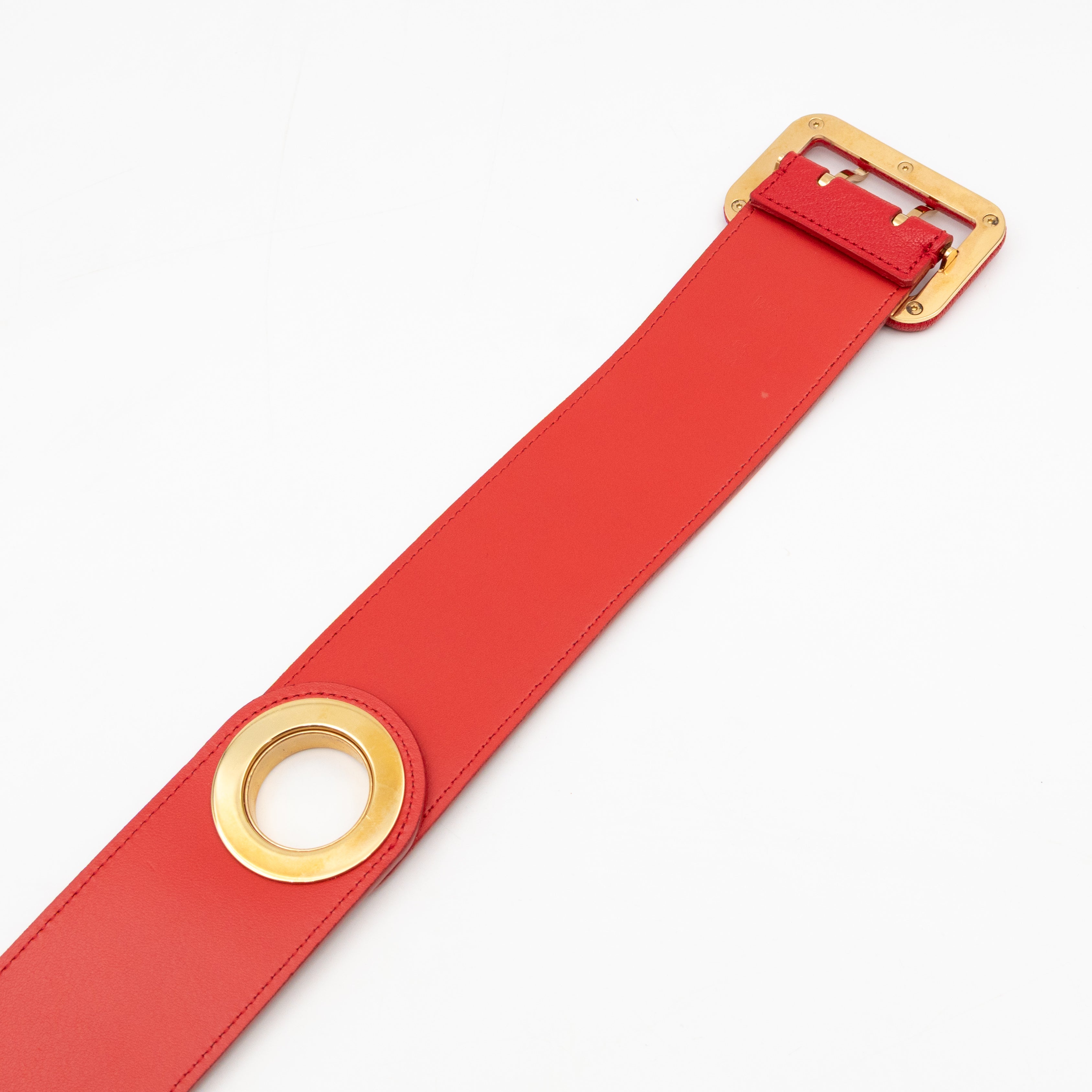 Wide Buckle Belt Red Leather 85 cm