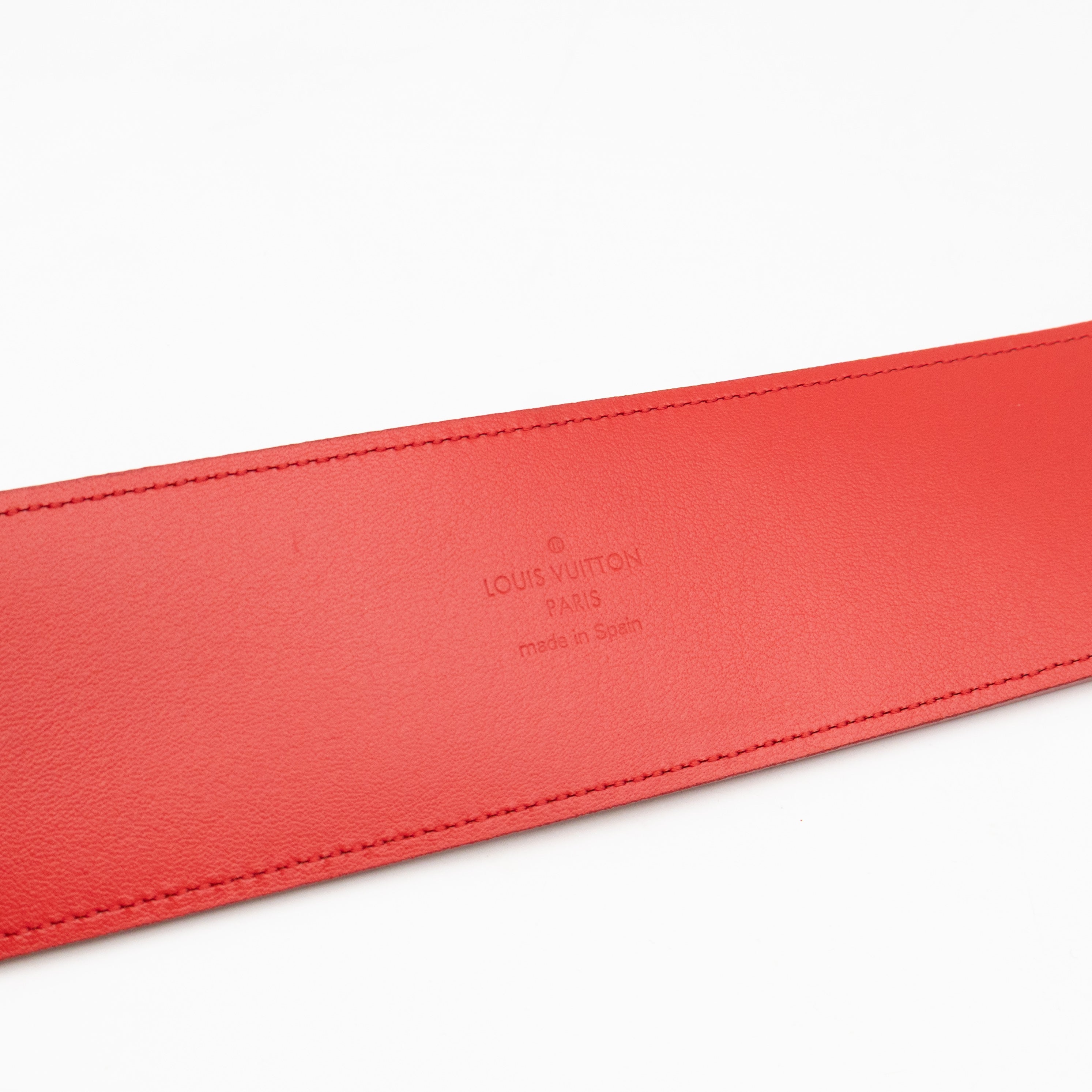 Wide Buckle Belt Red Leather 85 cm
