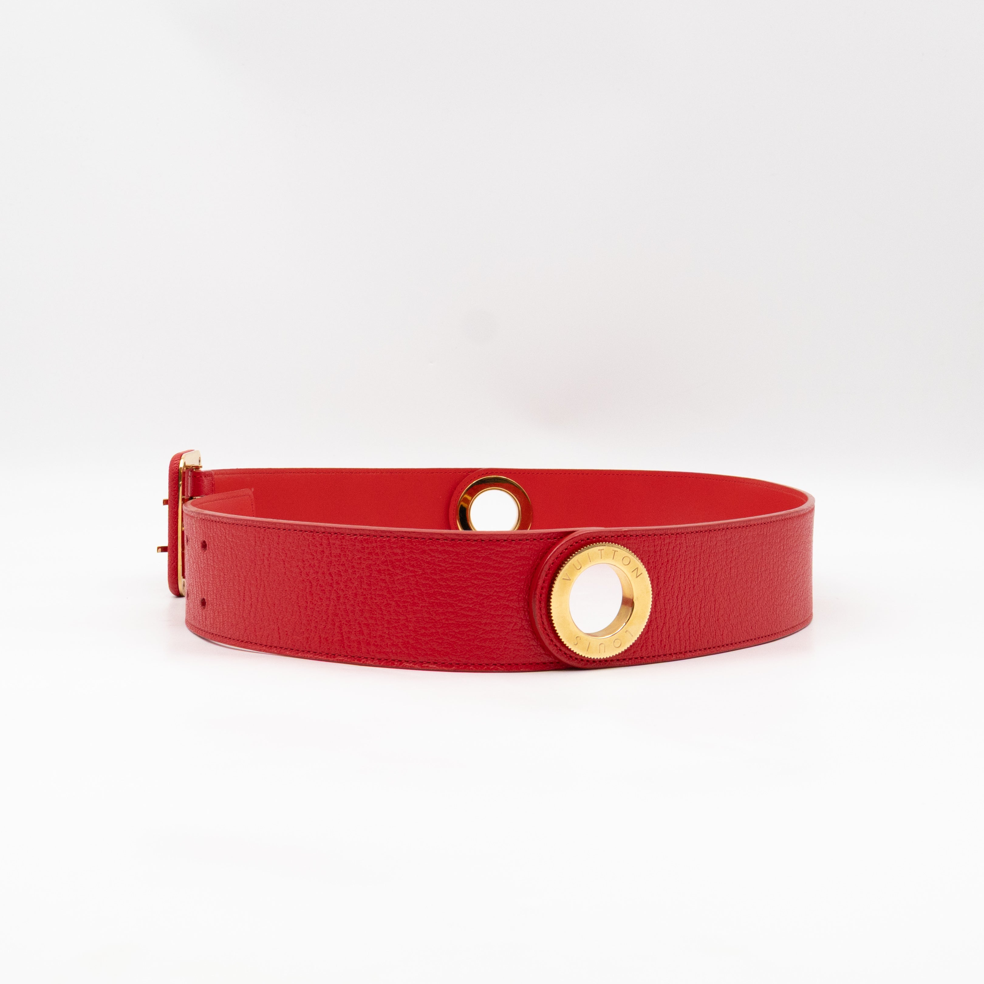 Wide Buckle Belt Red Leather 85 cm
