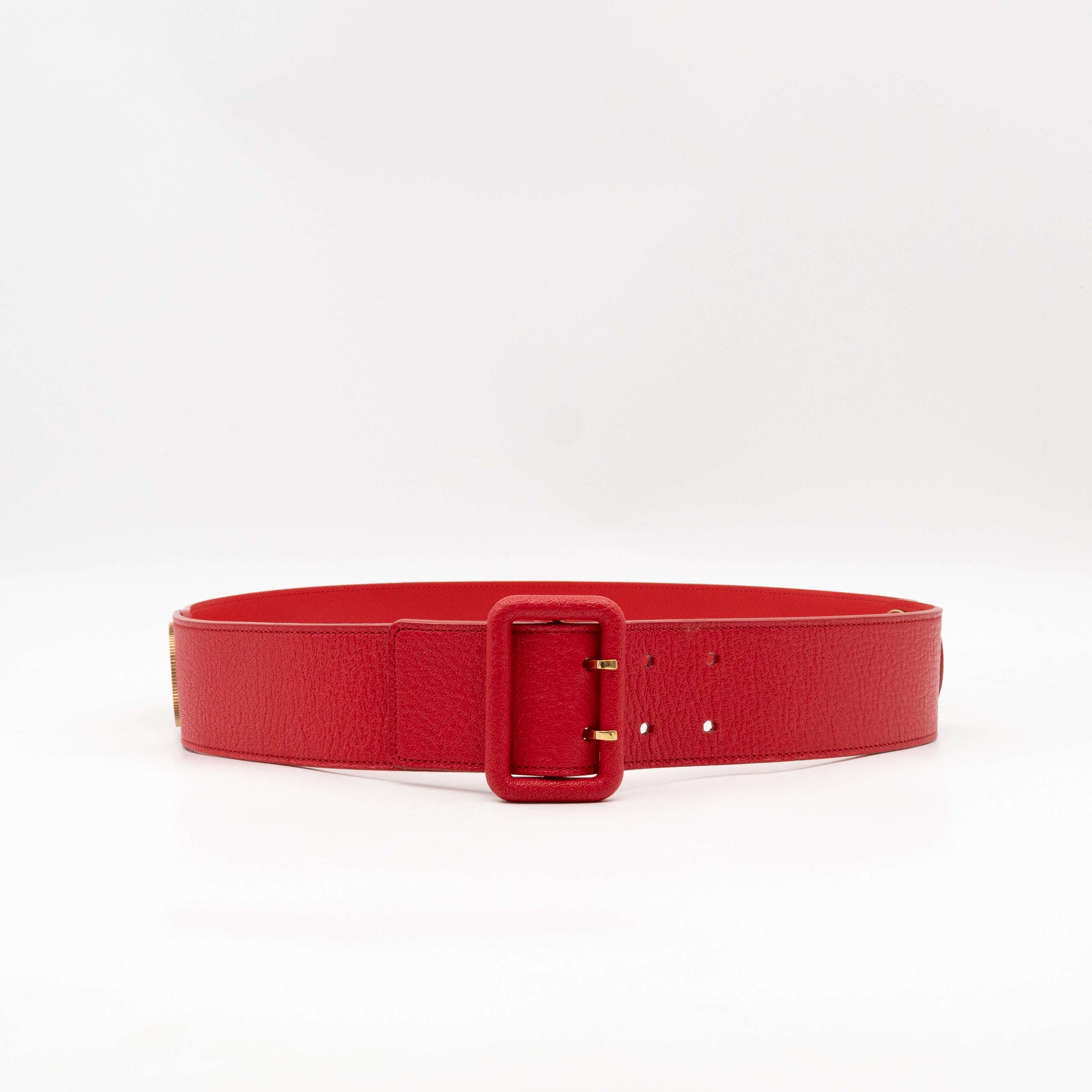 Wide Buckle Belt Red Leather 85 cm