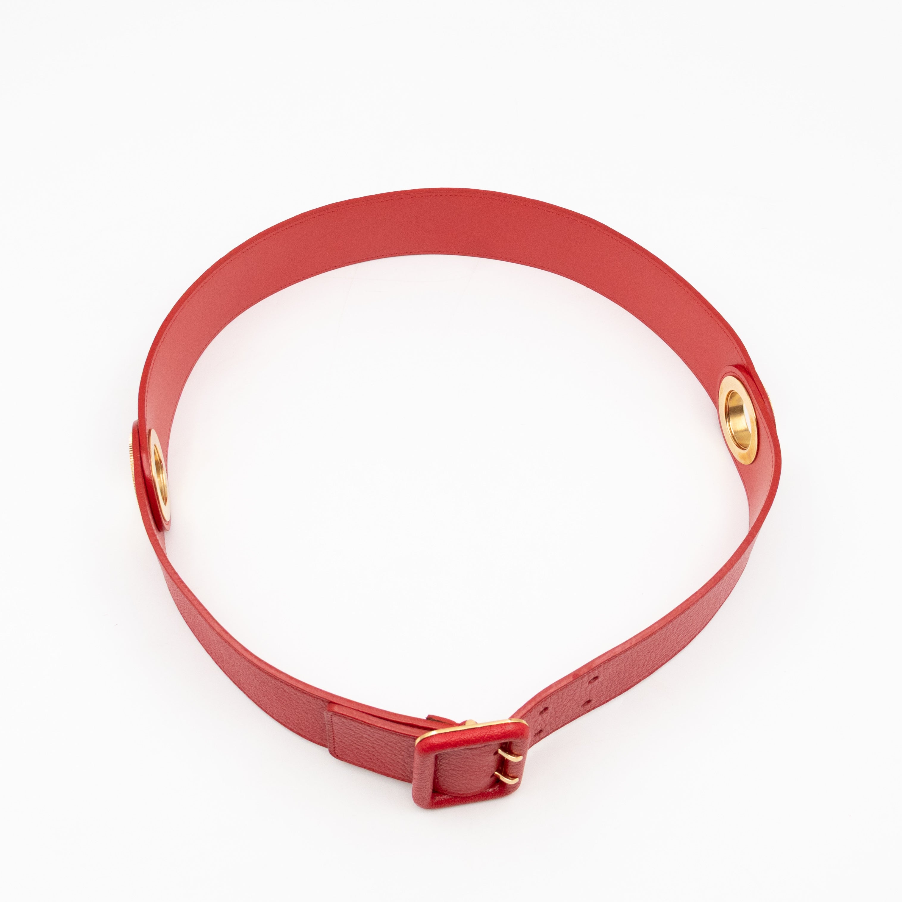 Wide Buckle Belt Red Leather 85 cm