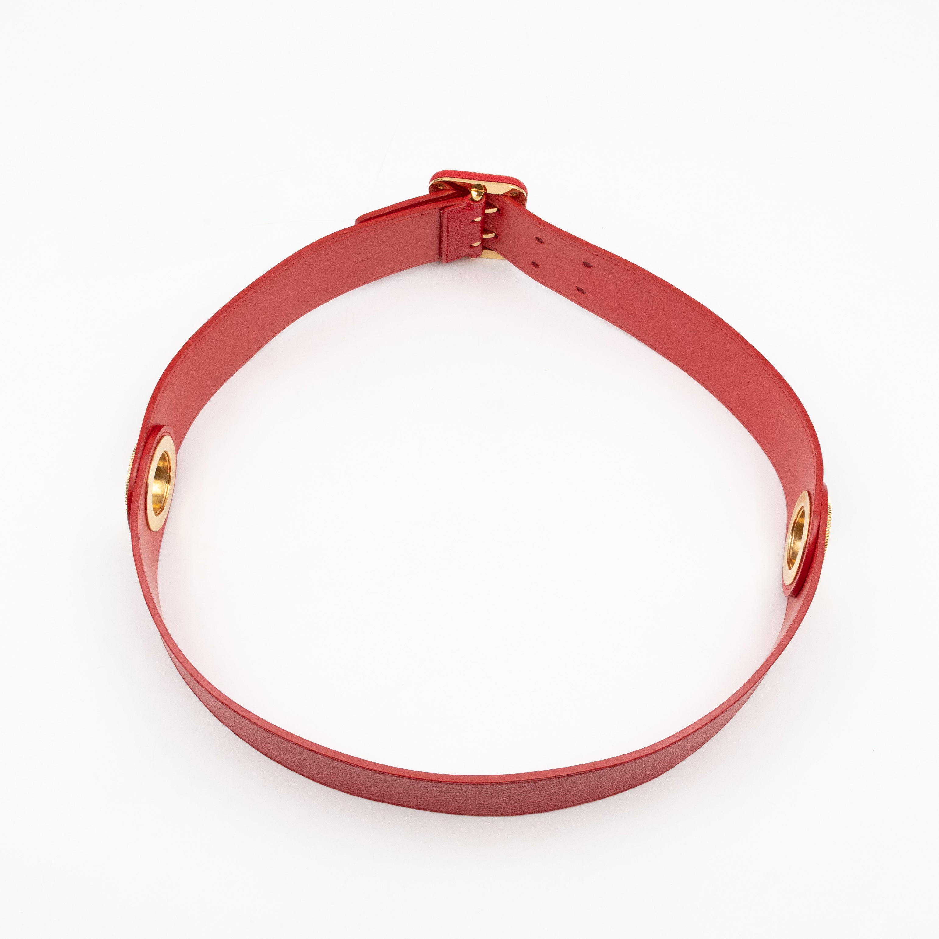 Wide Buckle Belt Red Leather 85 cm
