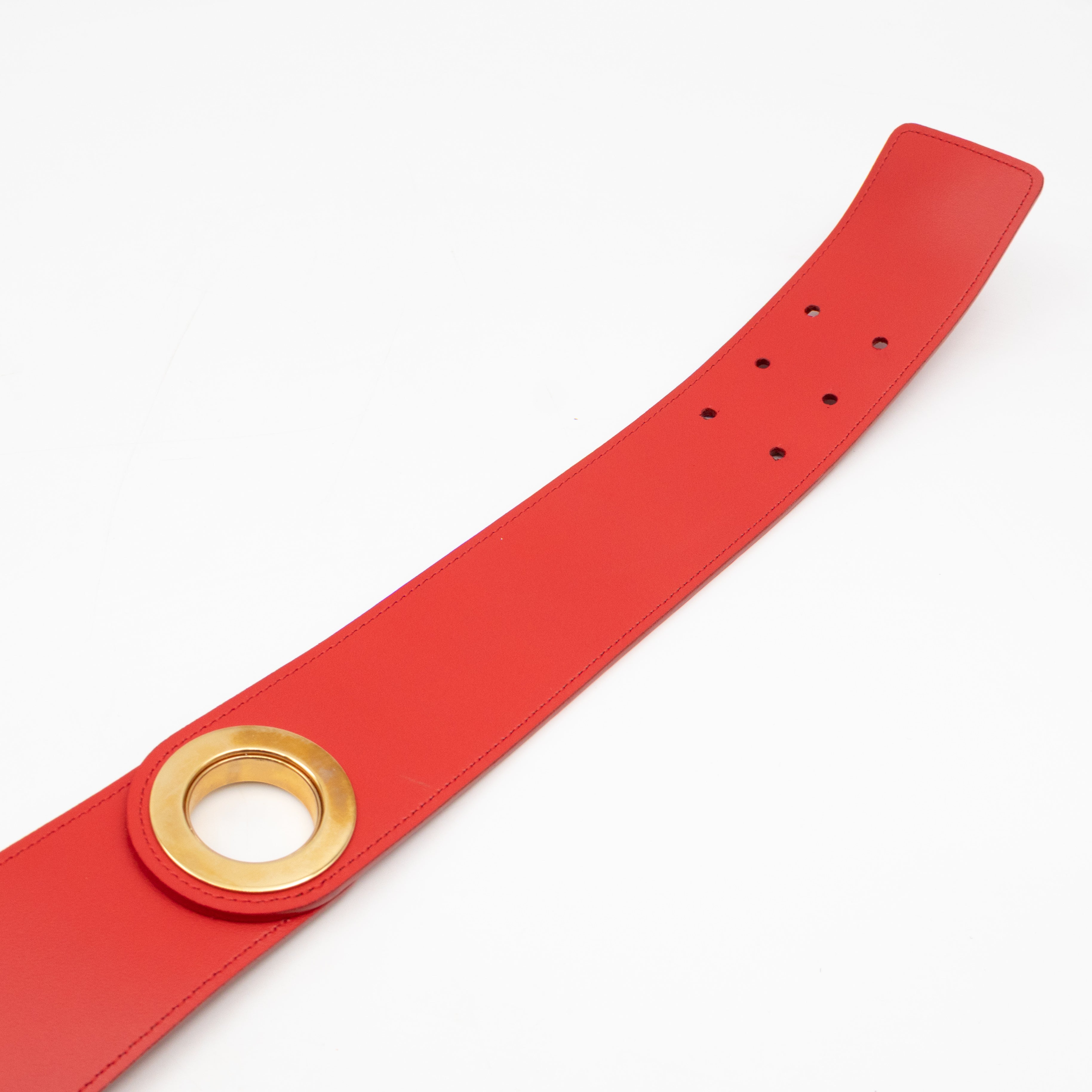Wide Buckle Belt Red Leather 85 cm