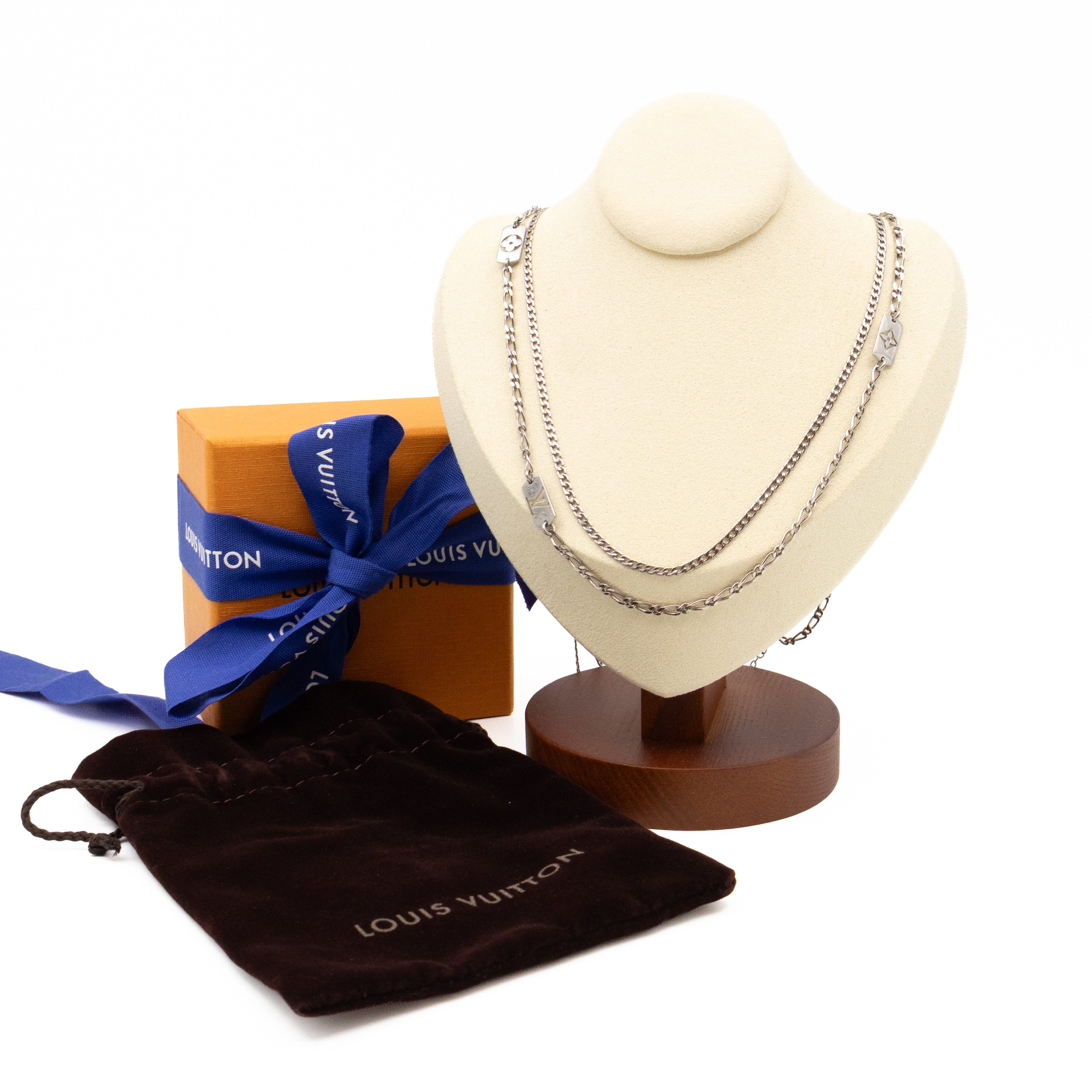 Monogram Double Chain Necklace Silver