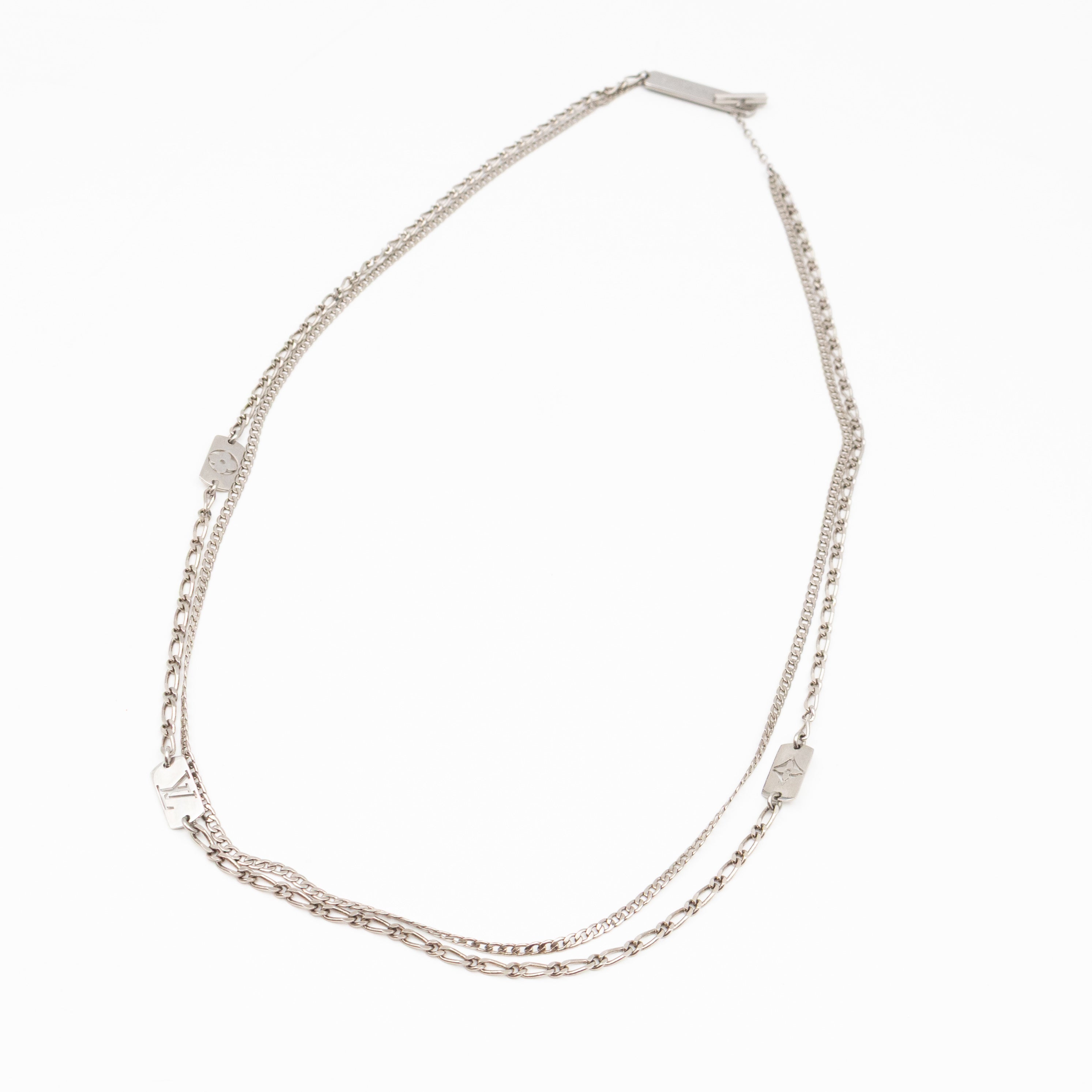 Monogram Double Chain Necklace Silver