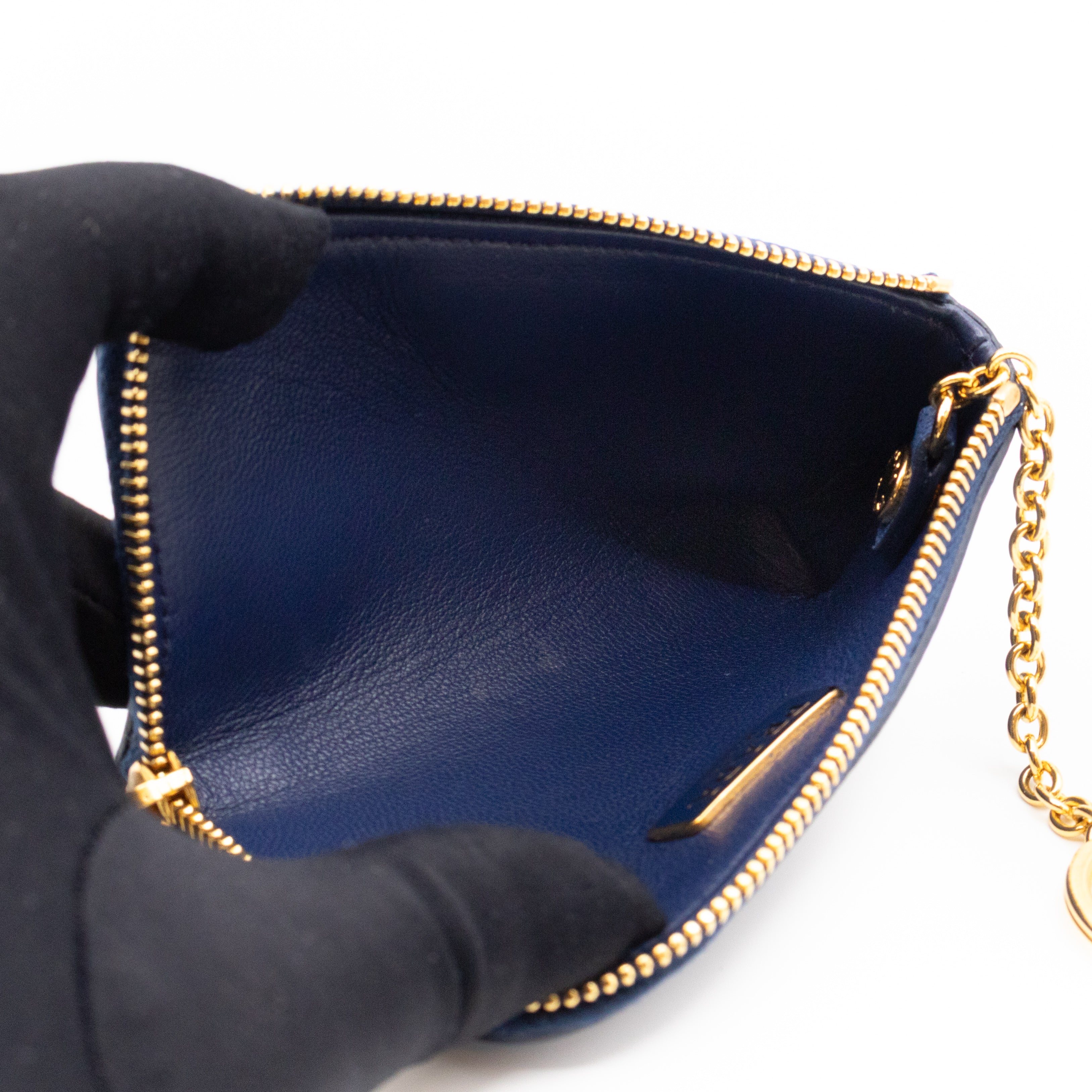 Key Pouch Saffiano Blue Leather