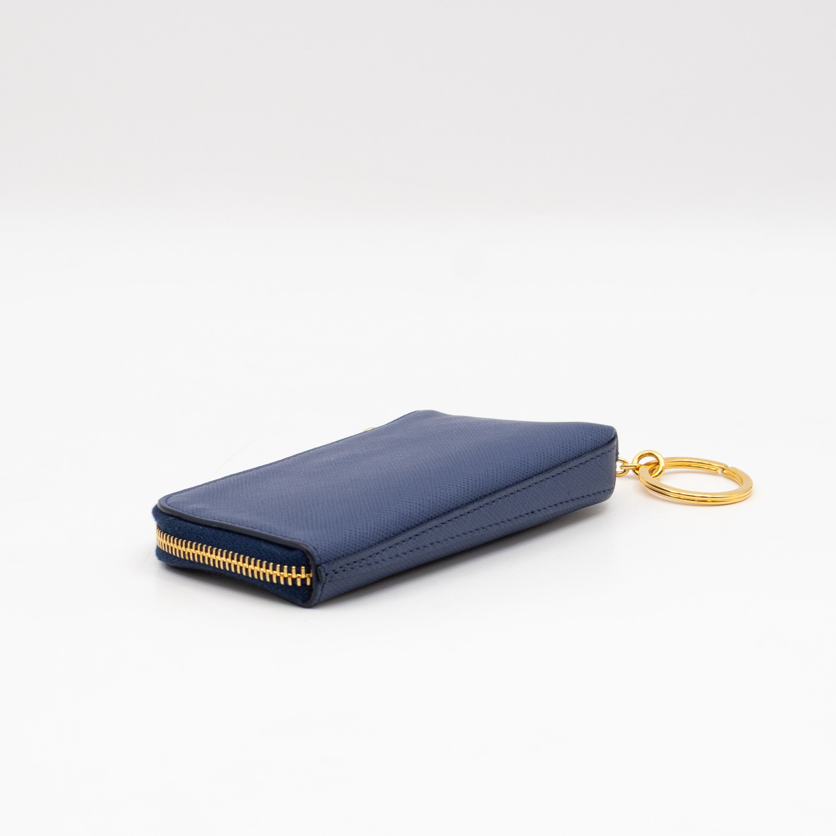 Key Pouch Saffiano Blue Leather