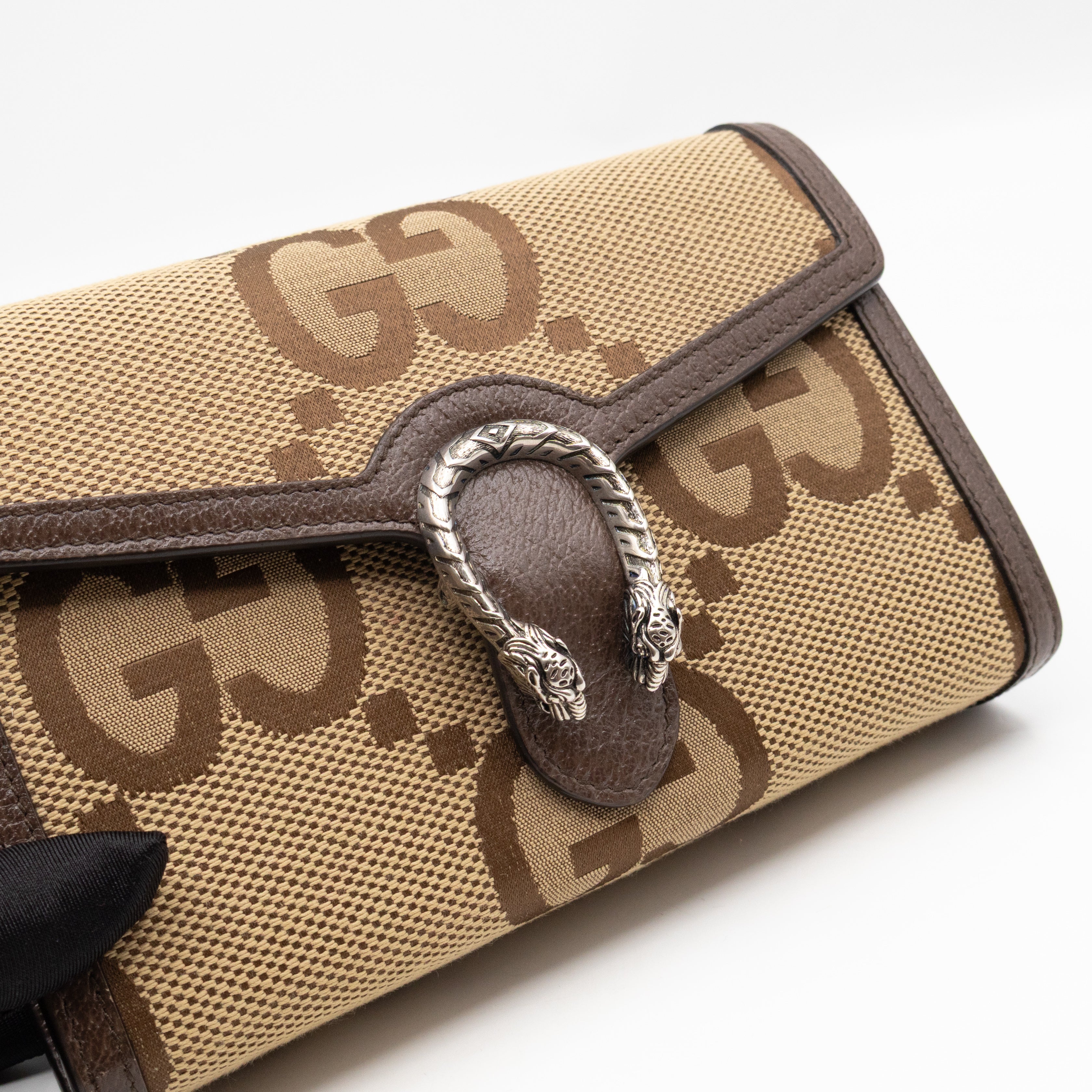 Dionysus Wallet on Chain Jumbo GG Canvas & Brown Leather