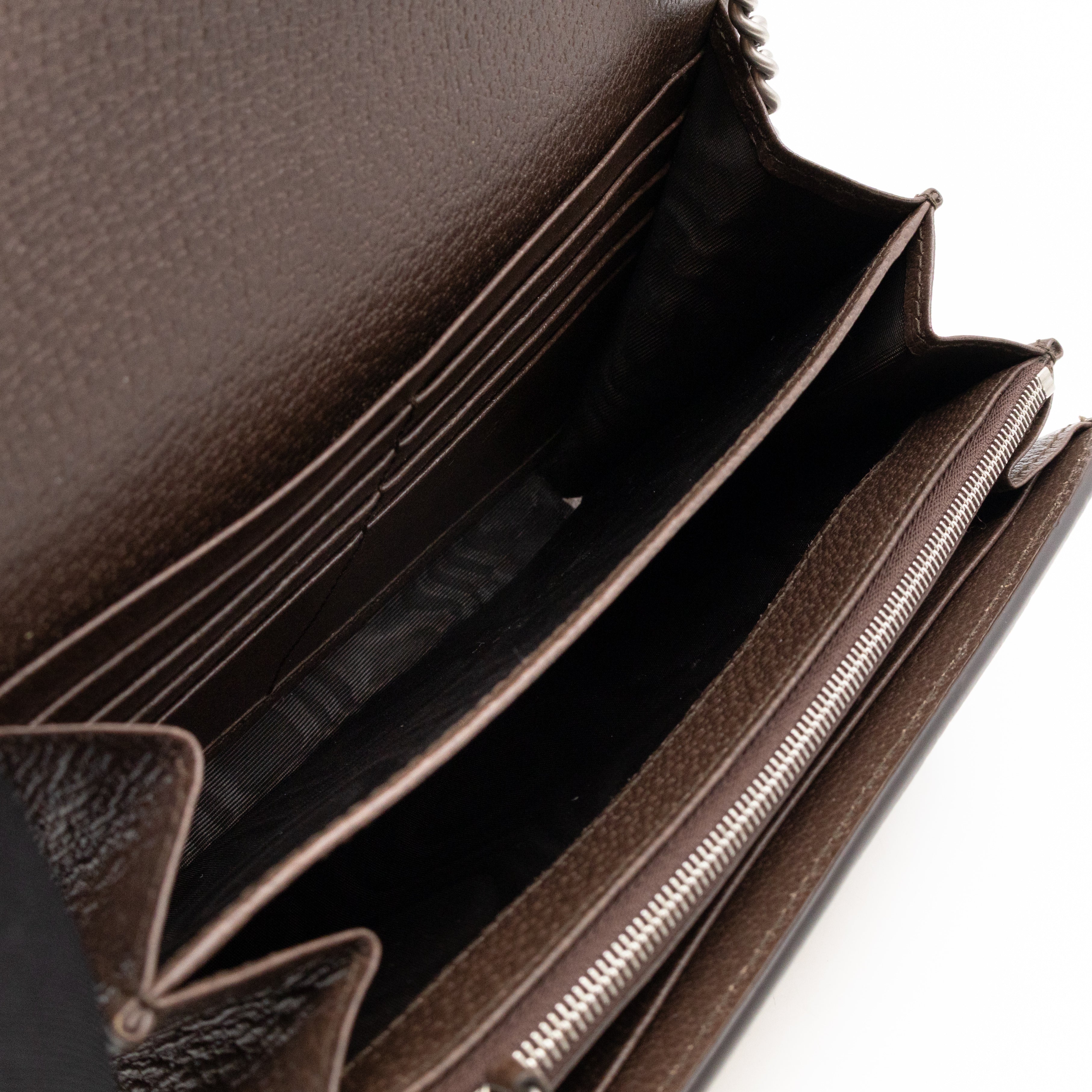 Dionysus Wallet on Chain Jumbo GG Canvas & Brown Leather