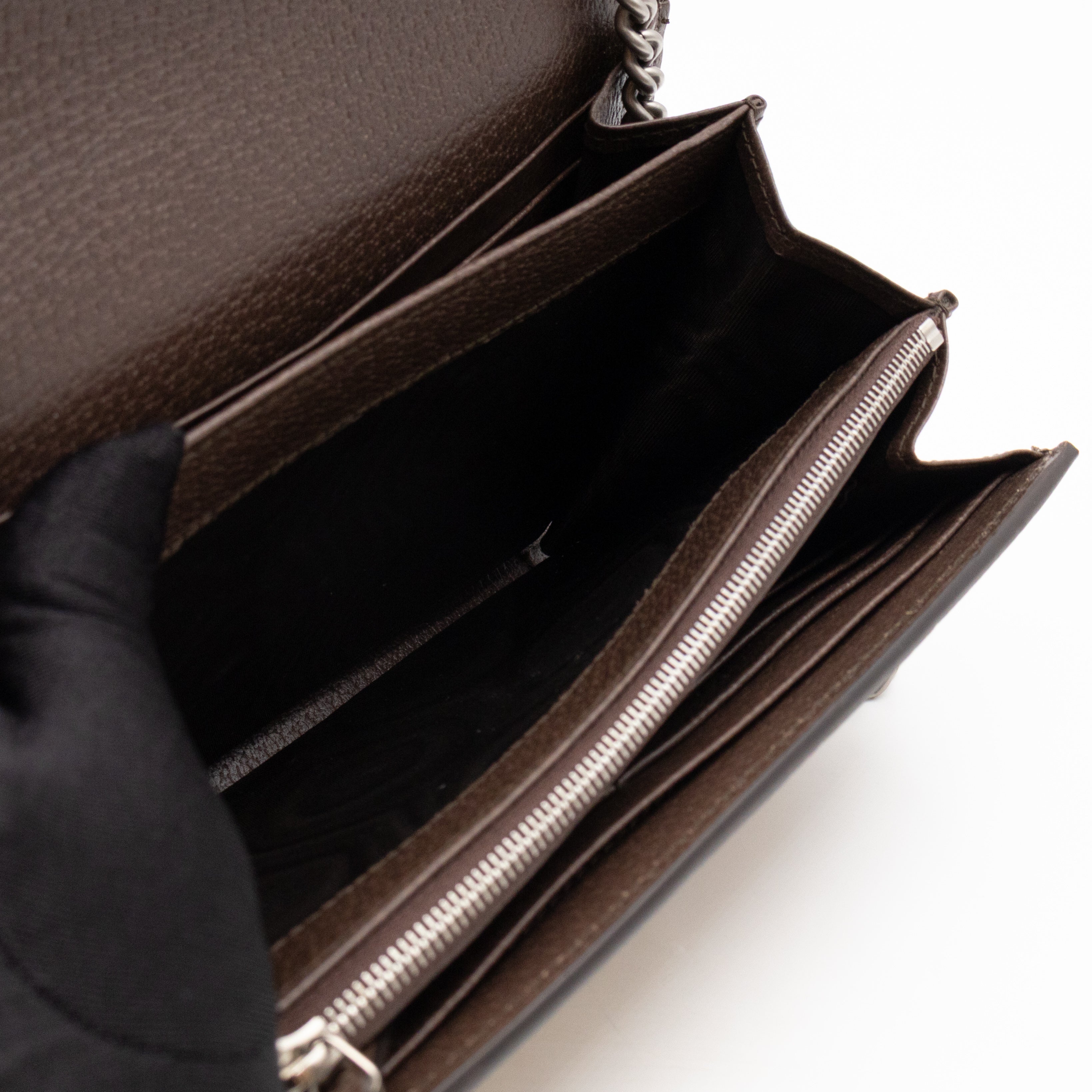 Dionysus Wallet on Chain Jumbo GG Canvas & Brown Leather