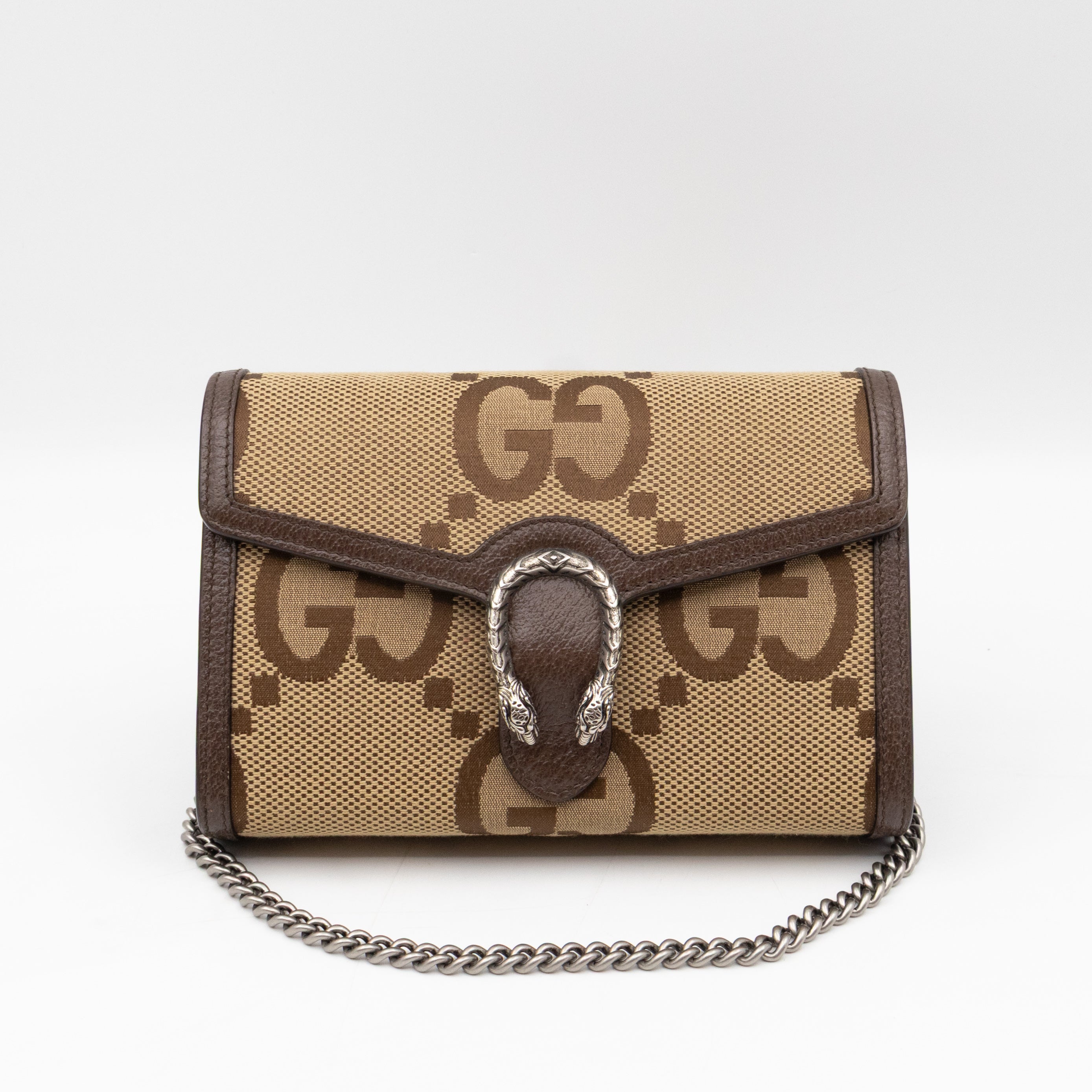 Dionysus Wallet on Chain Jumbo GG Canvas & Brown Leather