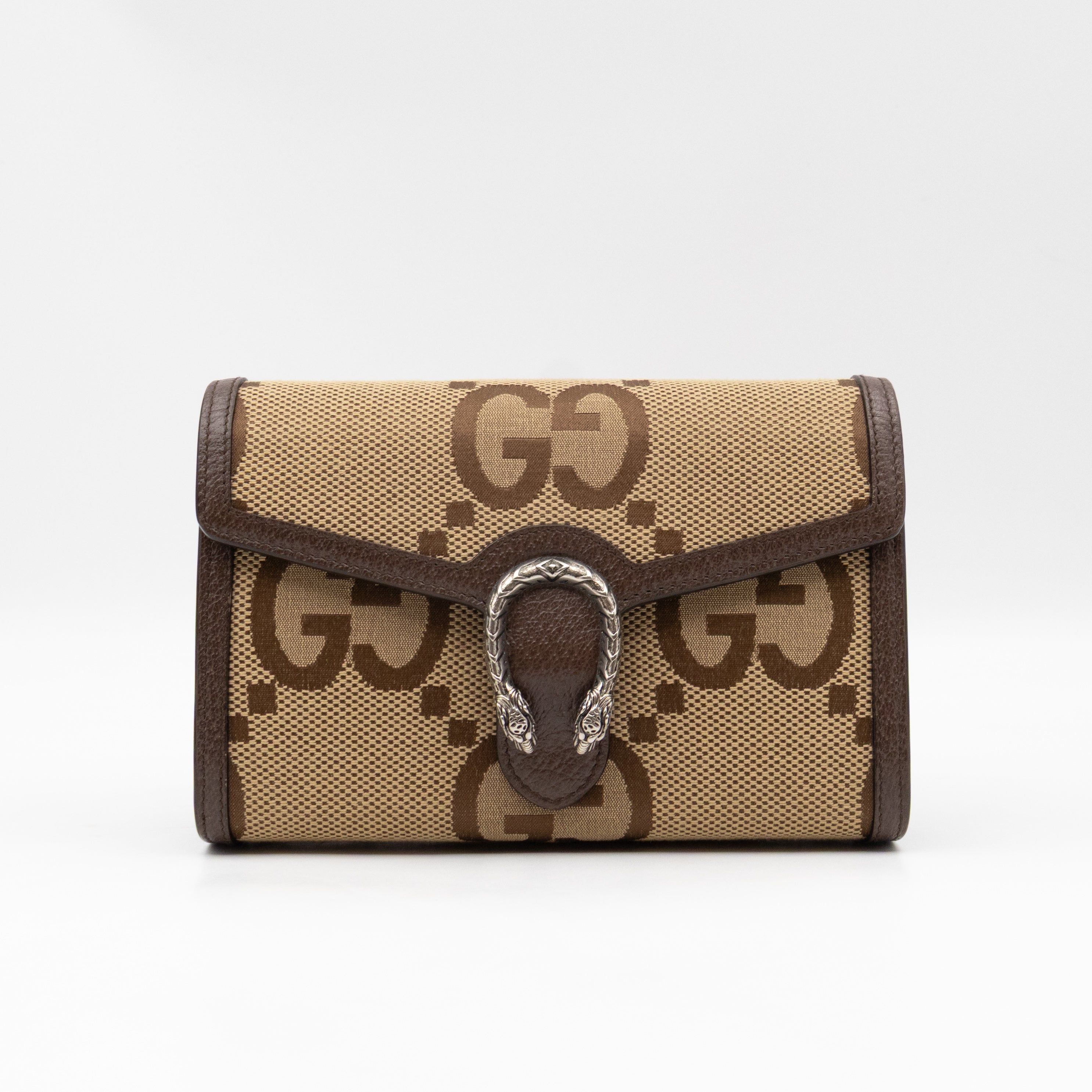 Dionysus Wallet on Chain Jumbo GG Canvas & Brown Leather
