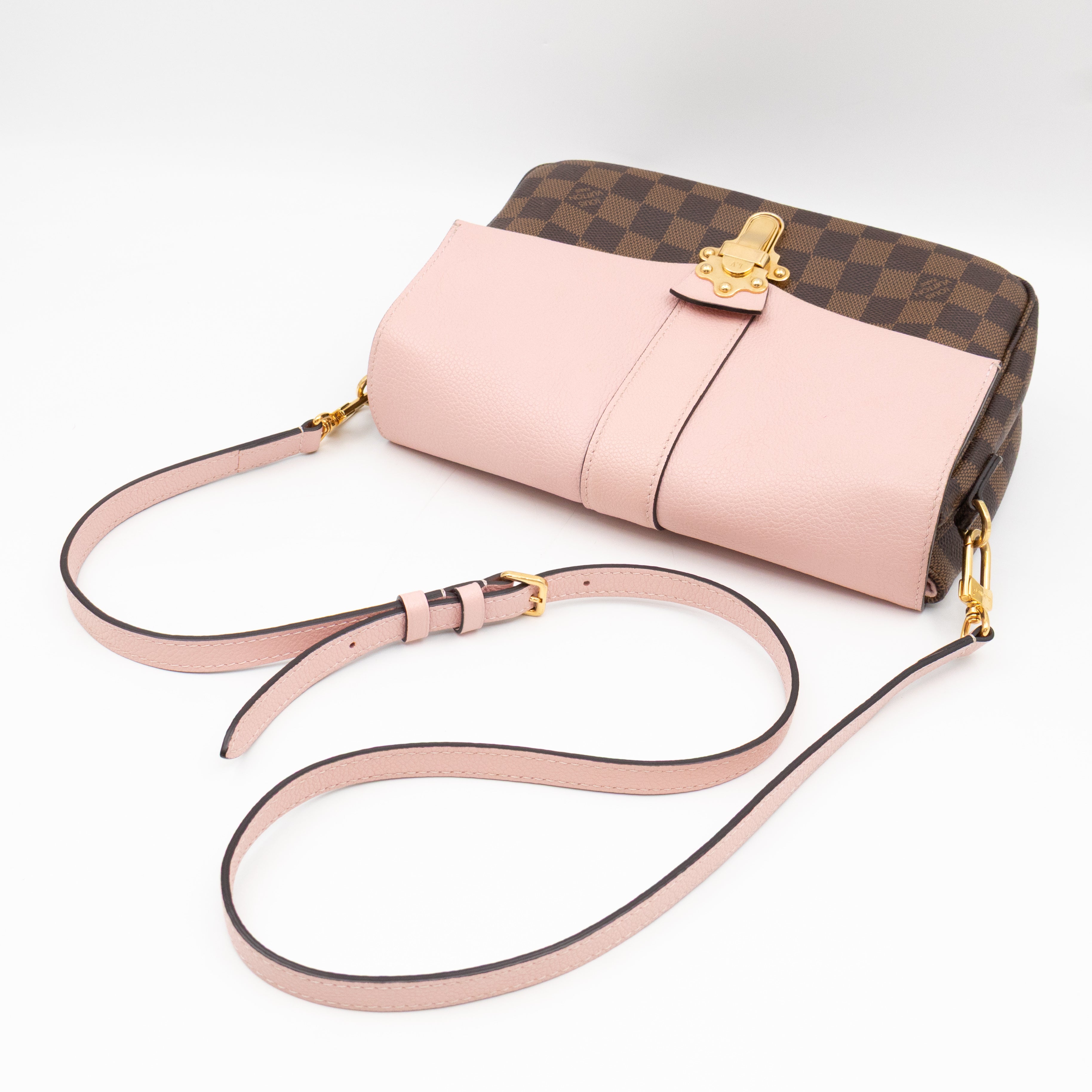 Clapton Crossbody Damier Ebene & Rose Ballerine Leather