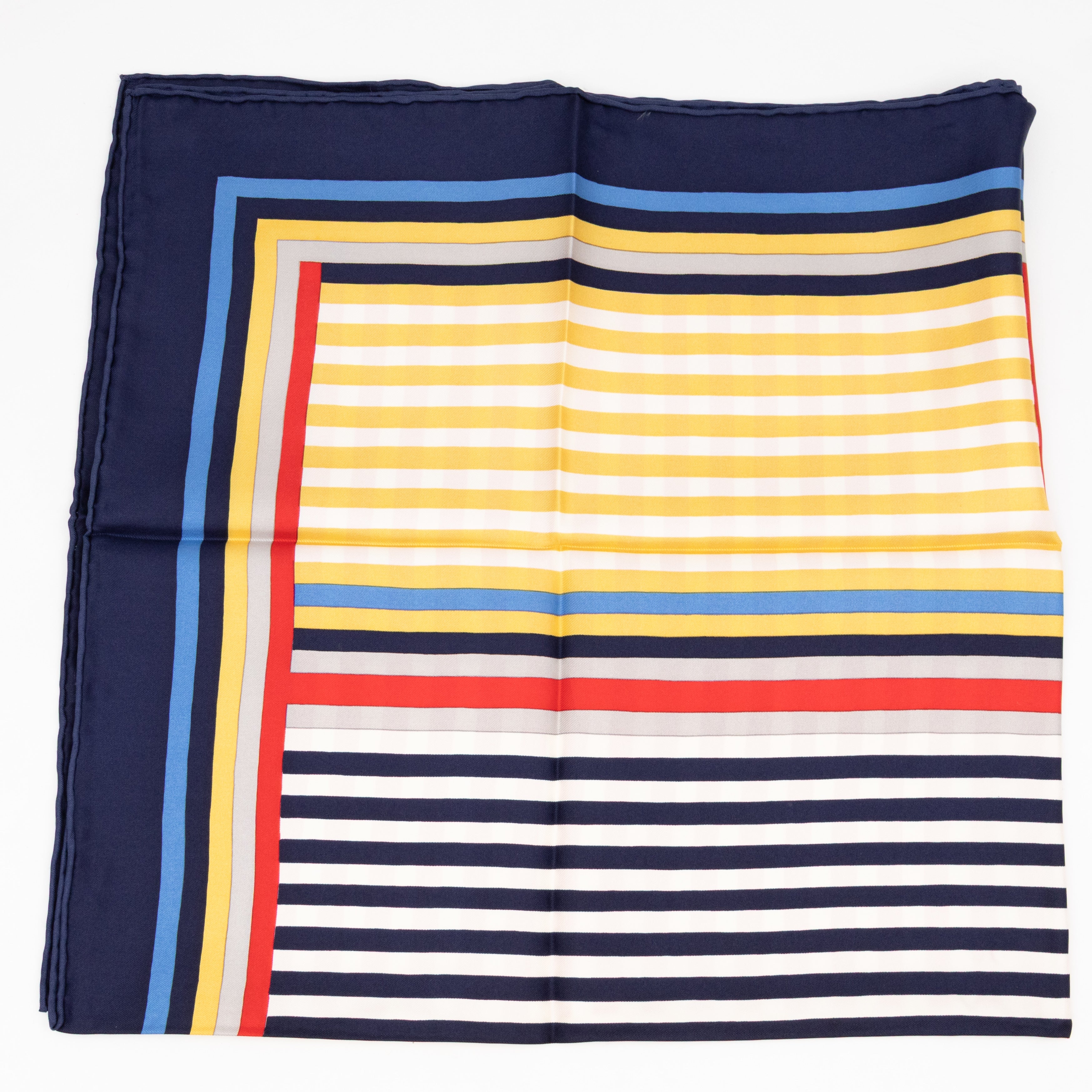 Vintage Stripe Square Silk Scarf Navy