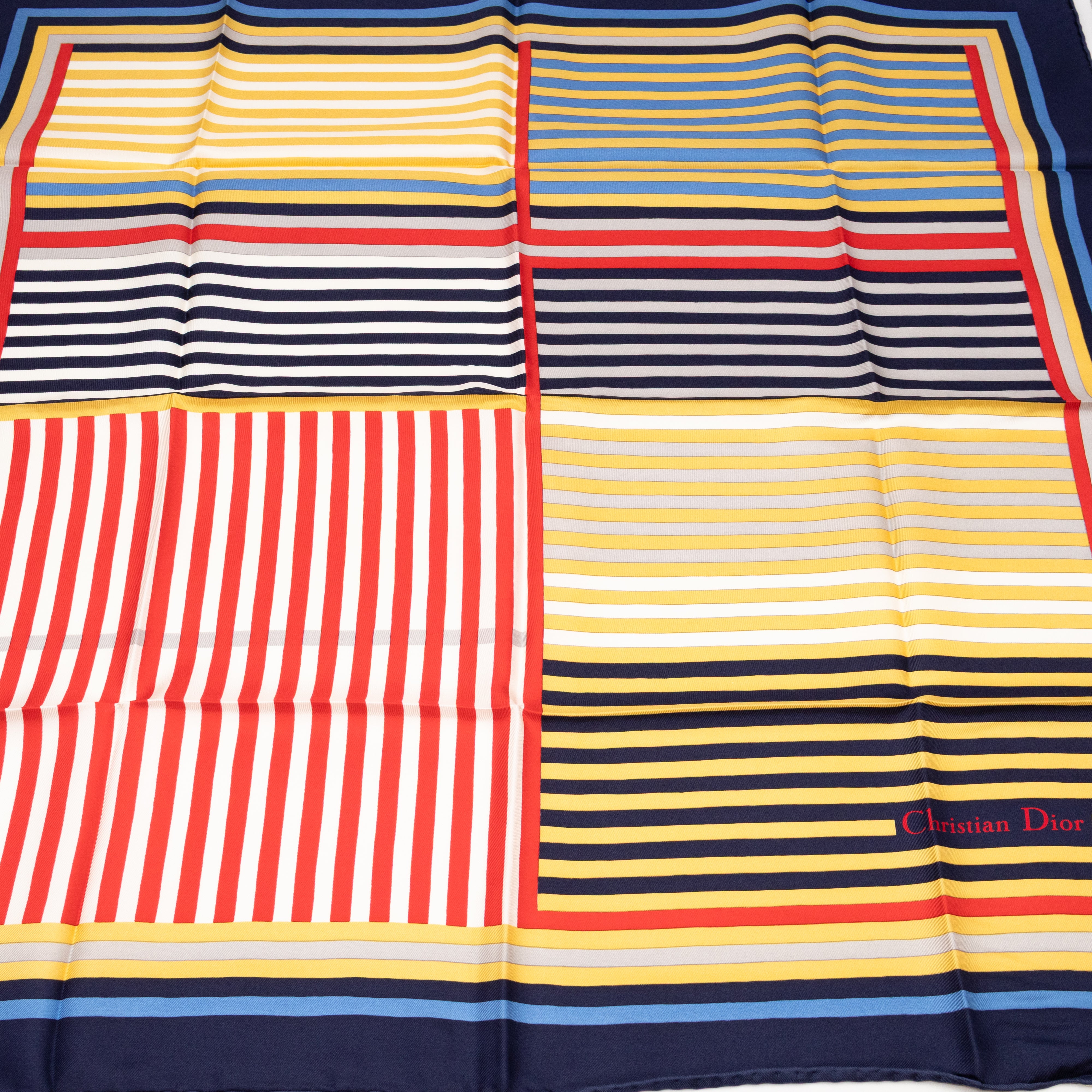 Vintage Stripe Square Silk Scarf Navy