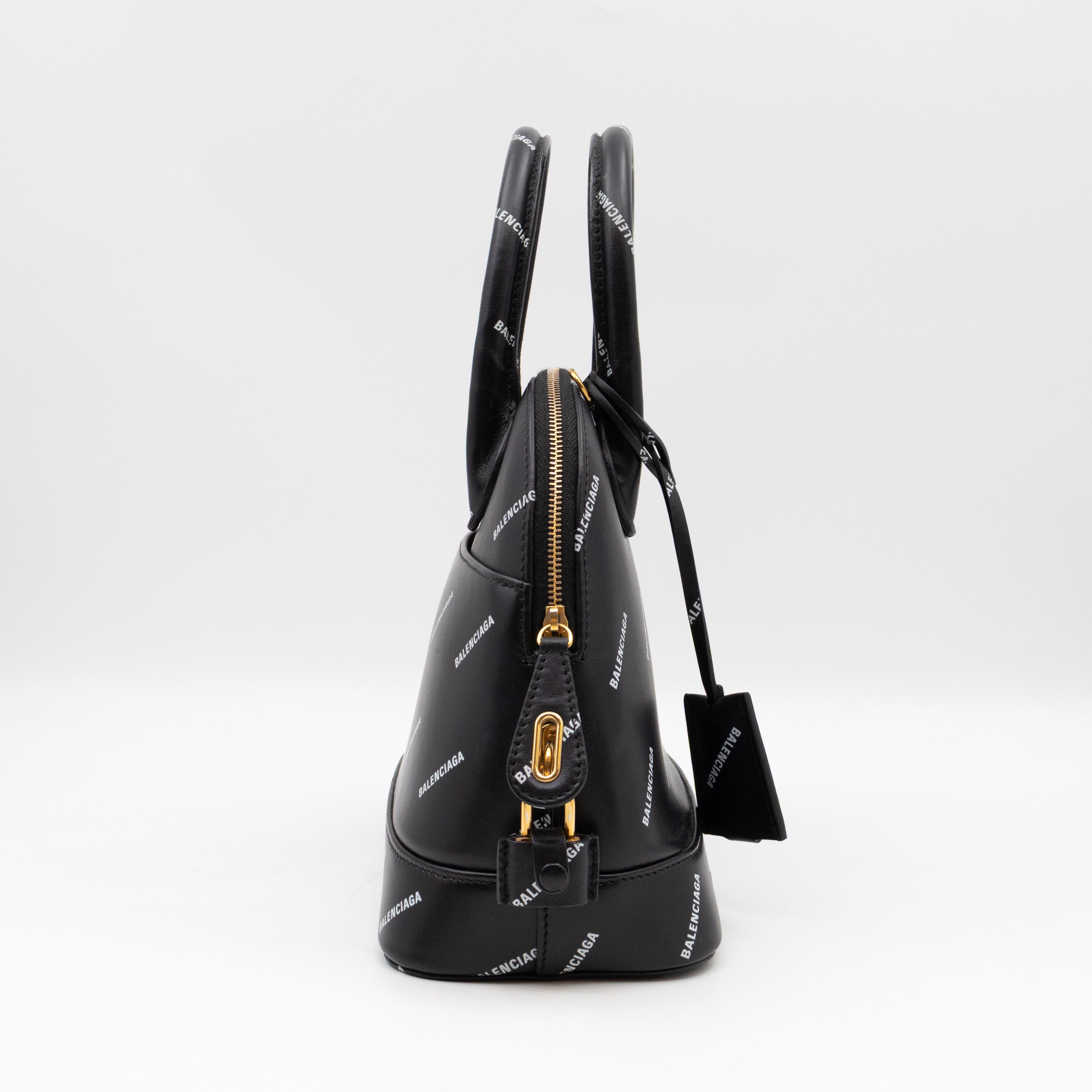 Ville Small Top Handle White Logo Print Black Leather