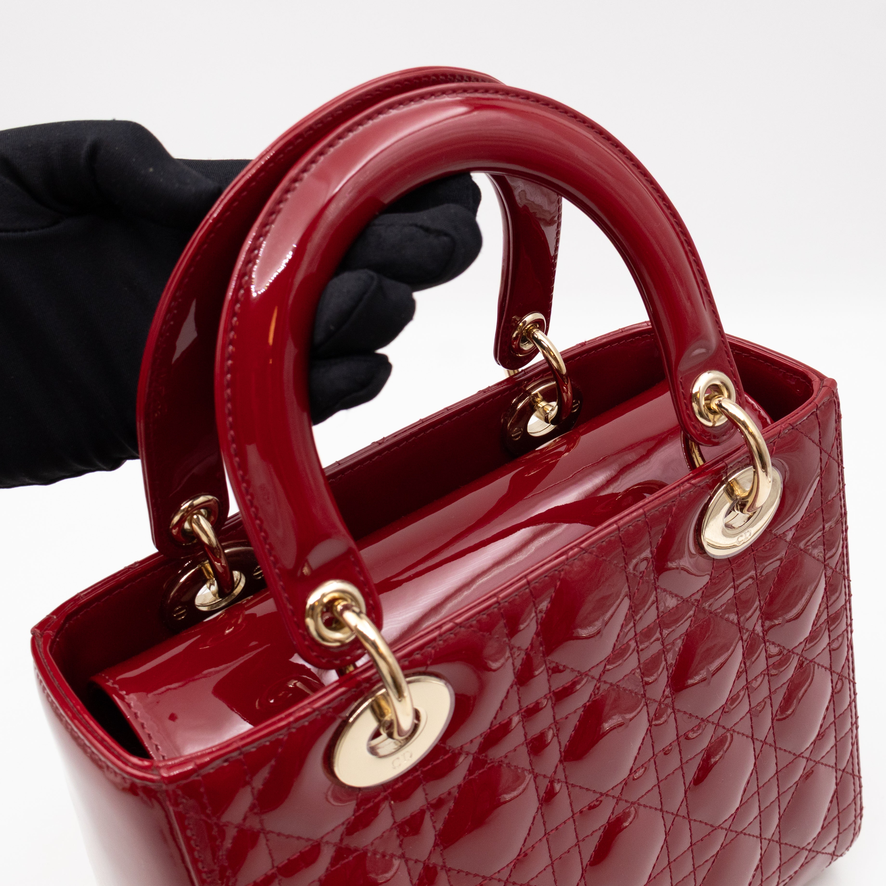 Lady Dior Medium Dark Red Patent Leather