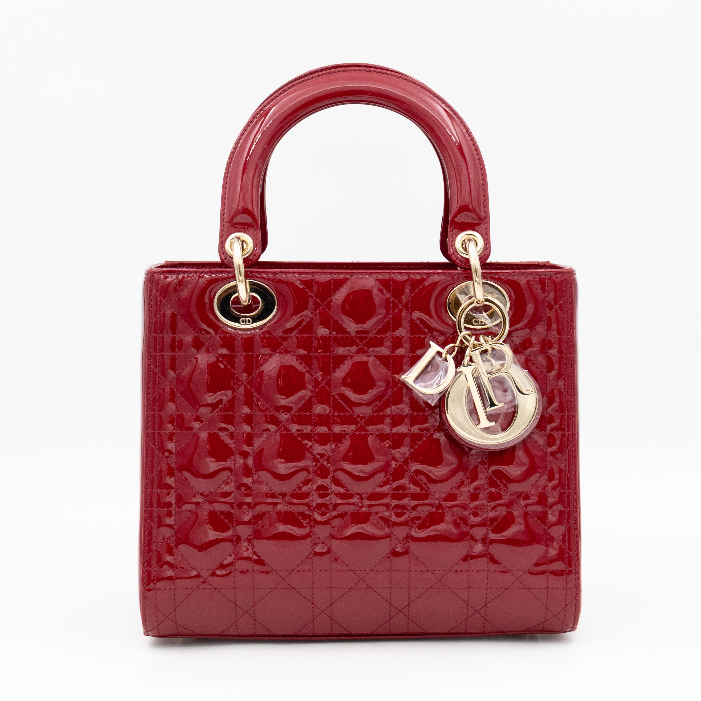 Lady Dior Medium Dark Red Patent Leather