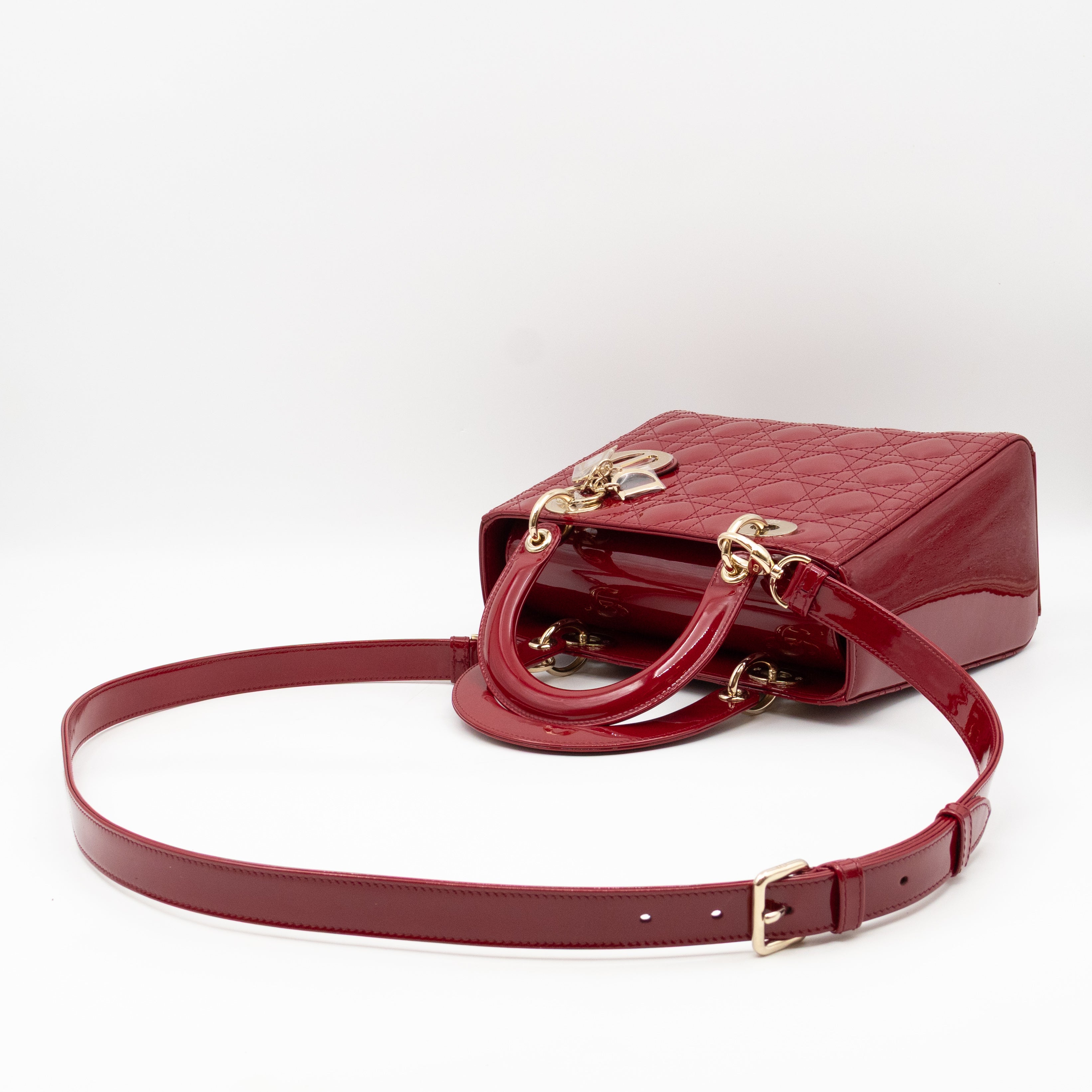 Lady Dior Medium Dark Red Patent Leather