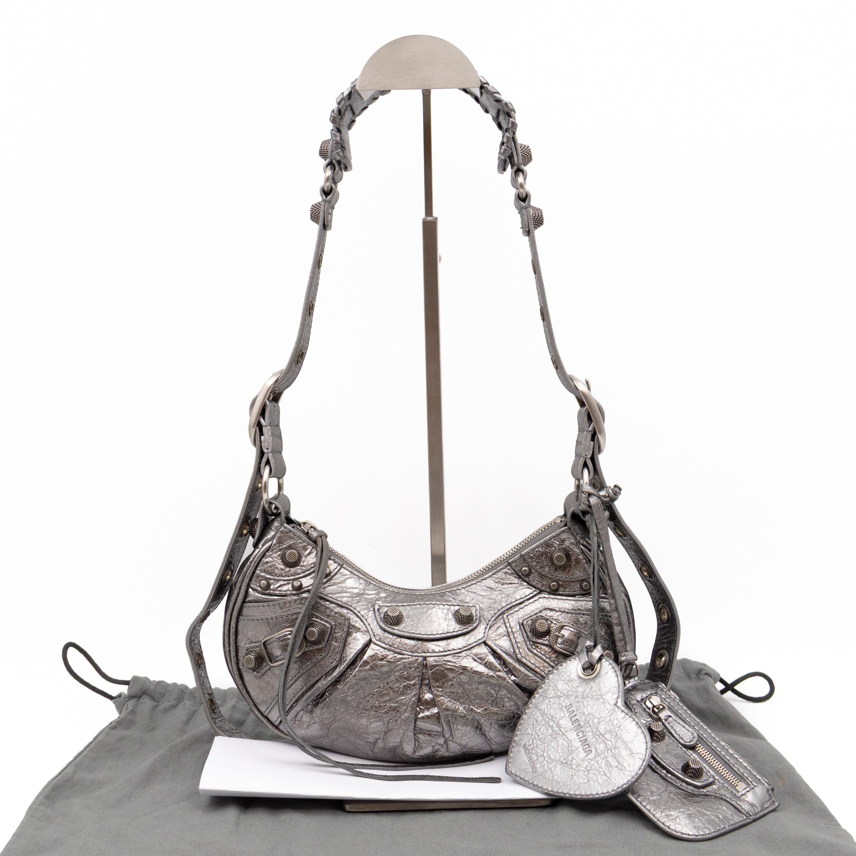 Le Cagole Shoulder Bag XS Silver Metallic Leather
