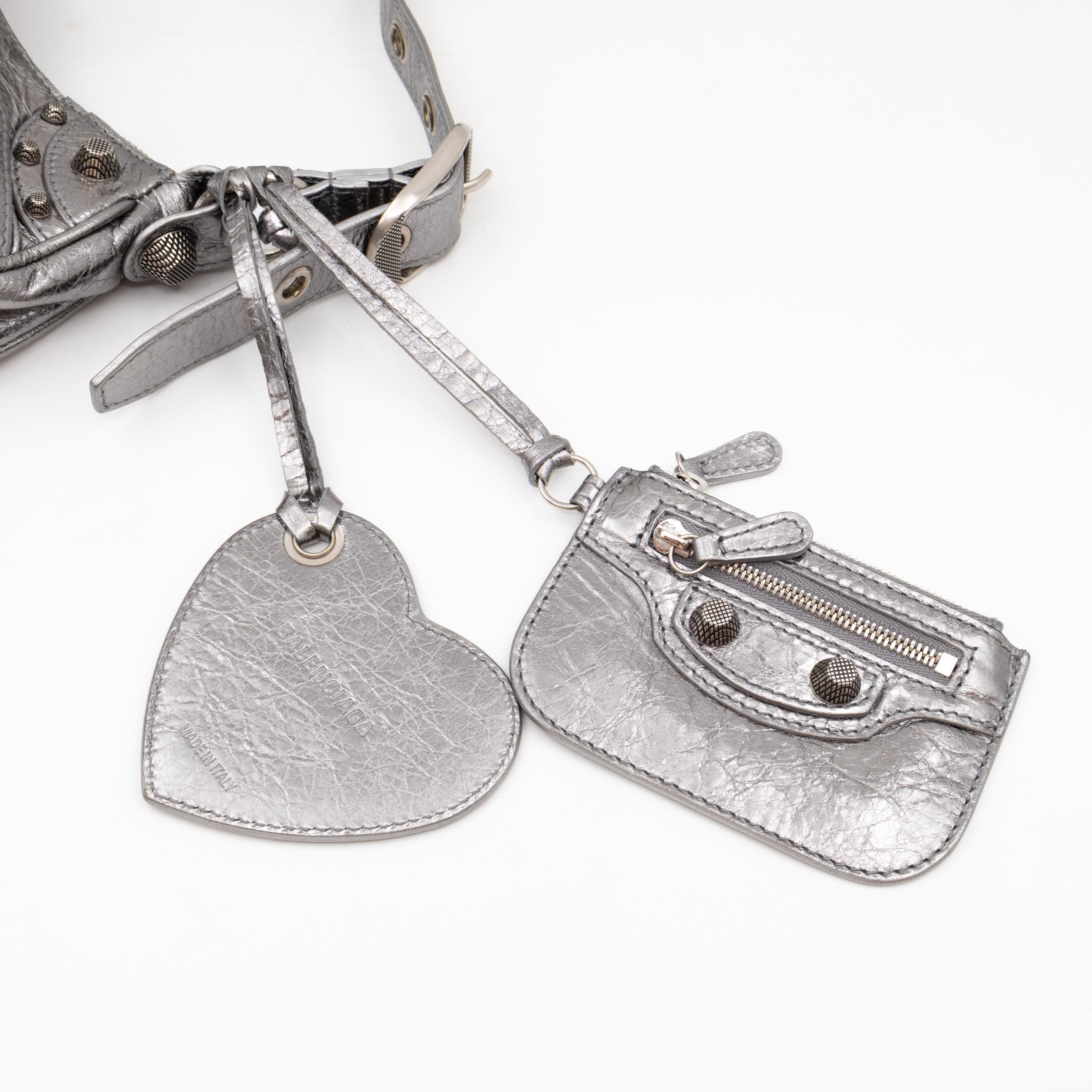 Le Cagole Shoulder Bag XS Silver Metallic Leather