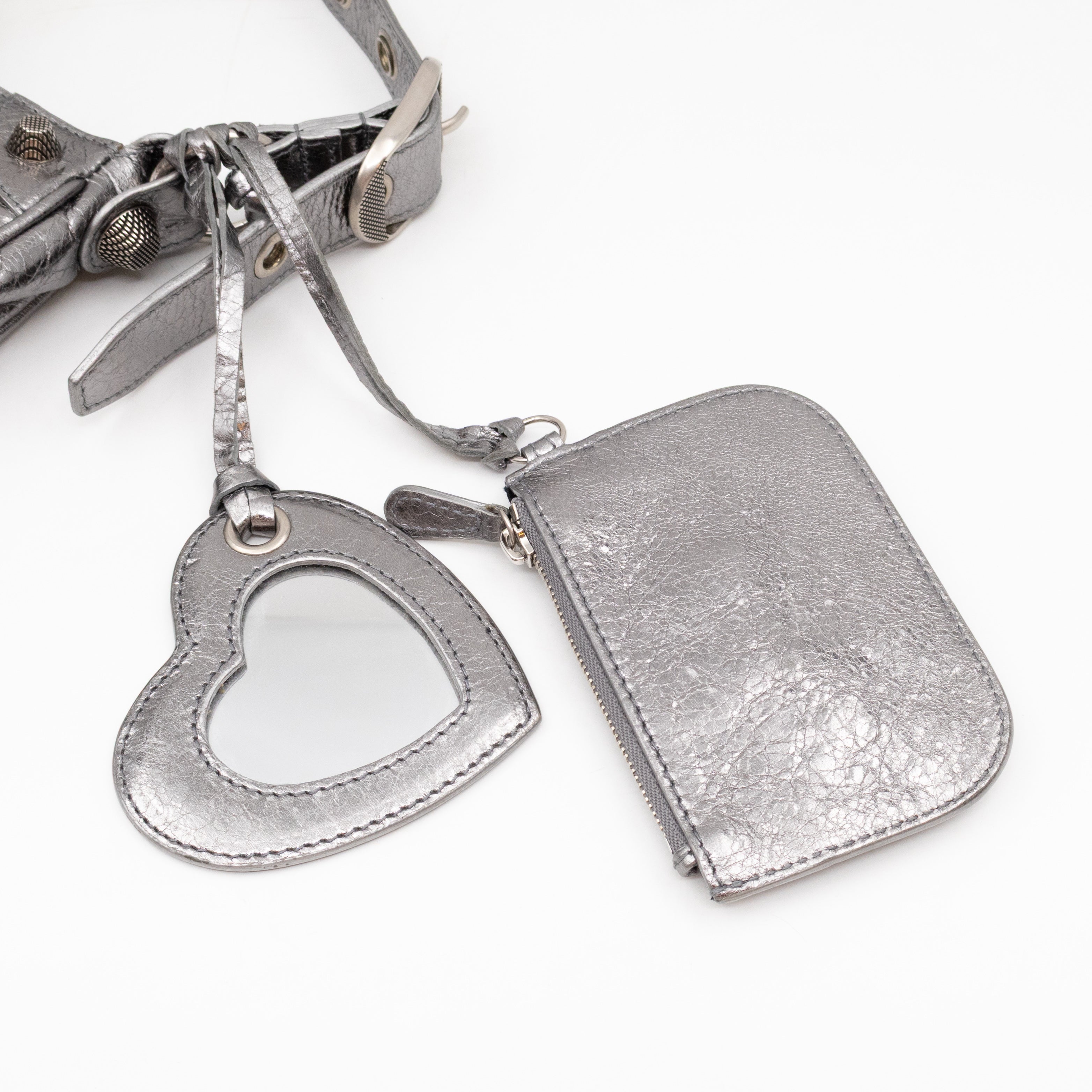 Le Cagole Shoulder Bag XS Silver Metallic Leather
