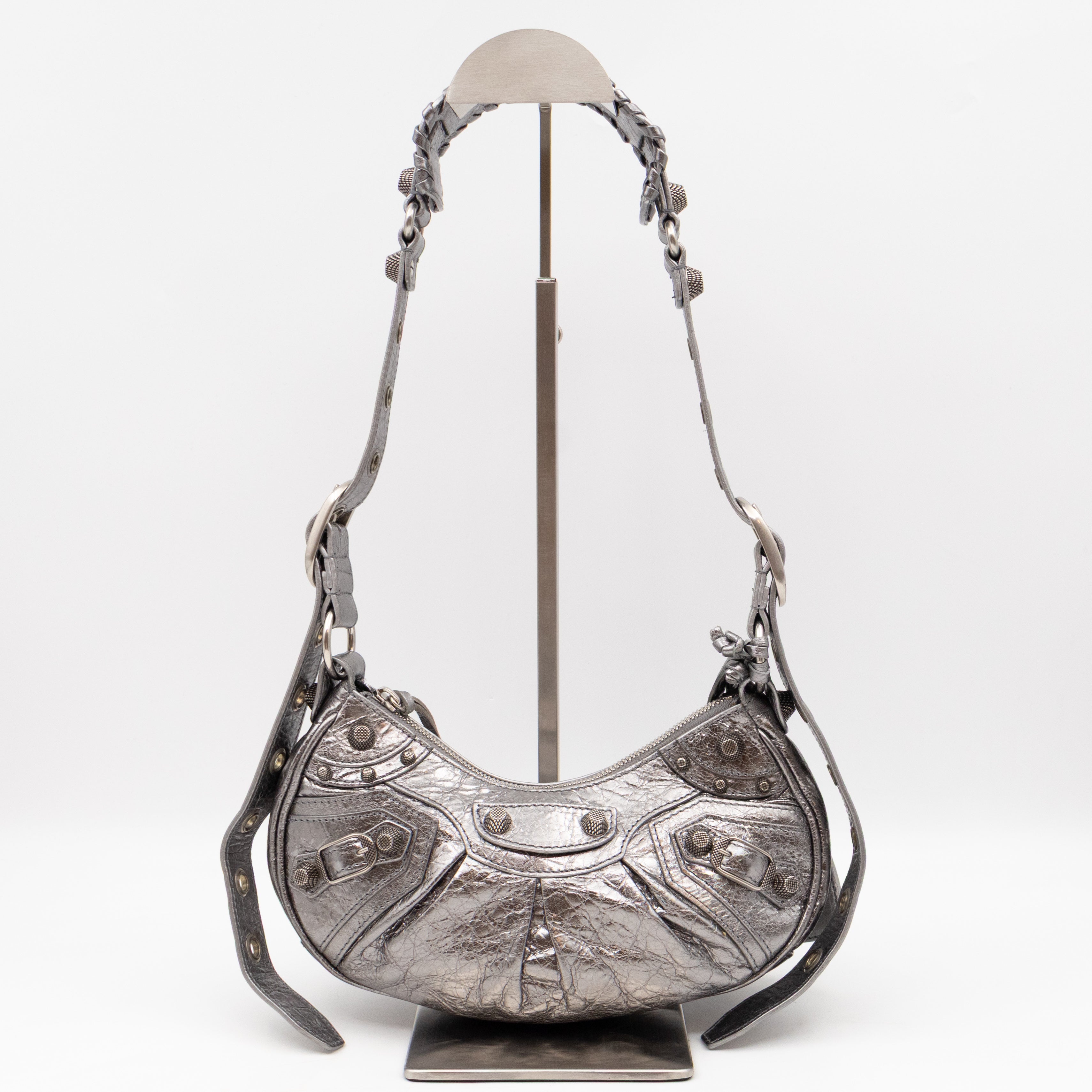 Le Cagole Shoulder Bag XS Silver Metallic Leather