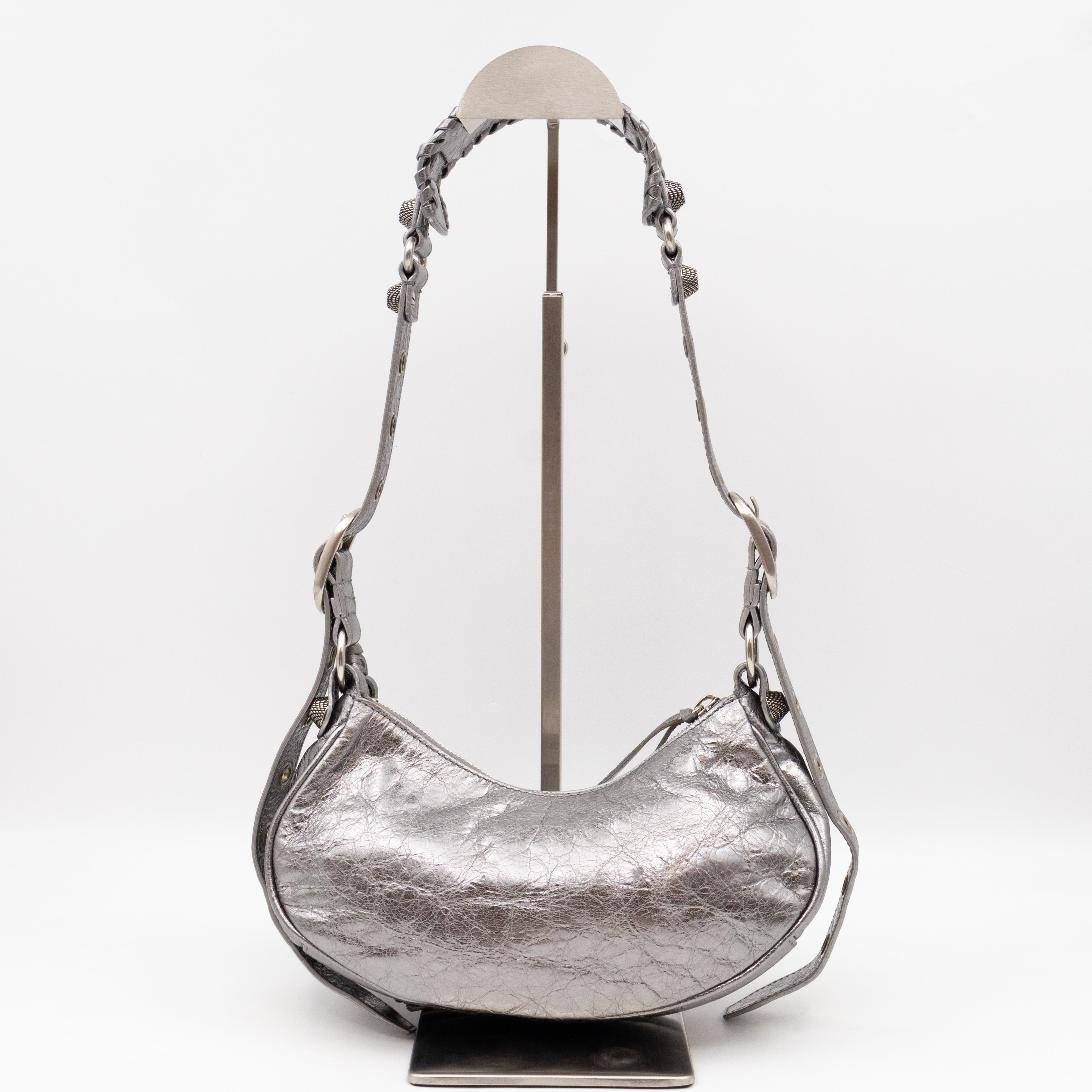 Le Cagole Shoulder Bag XS Silver Metallic Leather