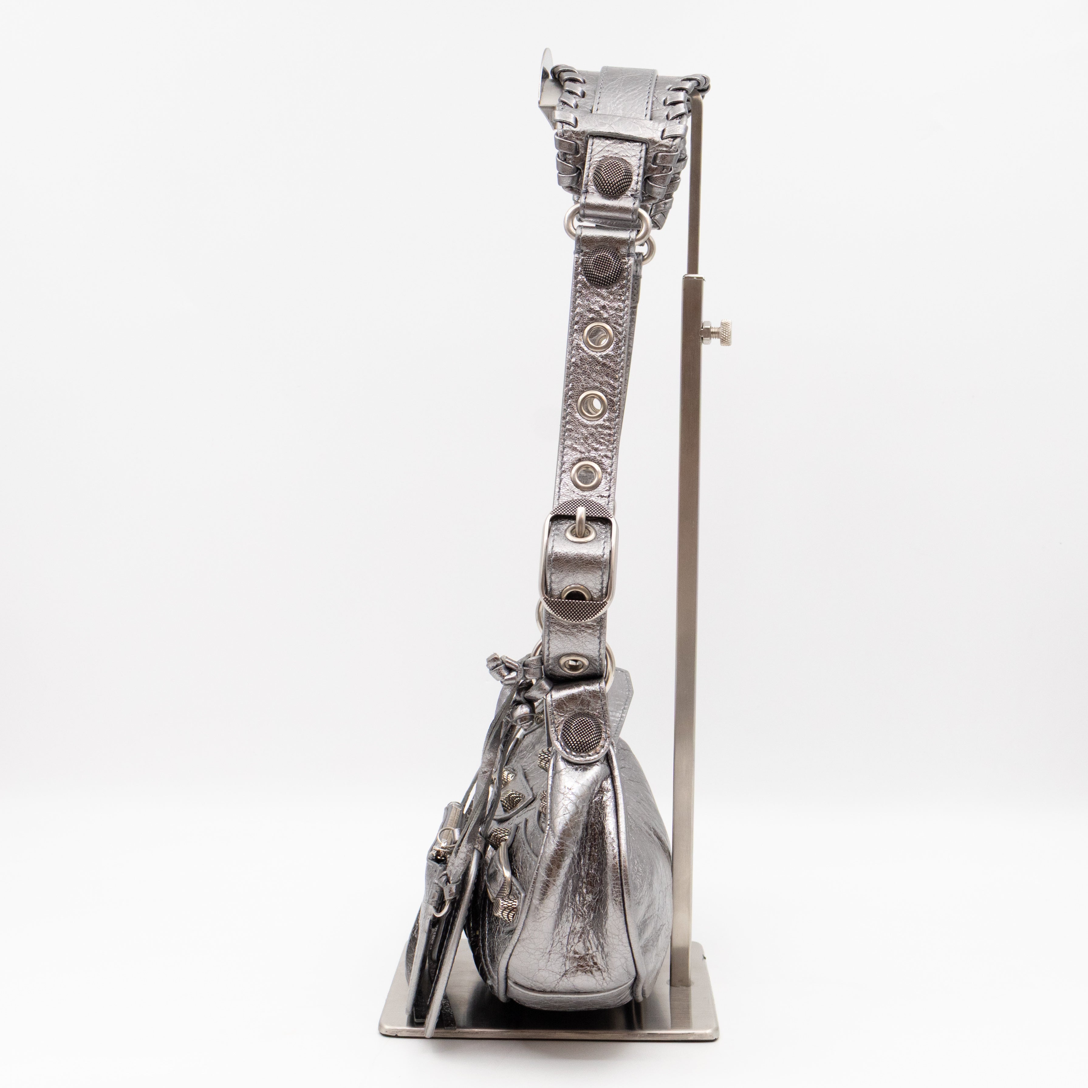 Le Cagole Shoulder Bag XS Silver Metallic Leather