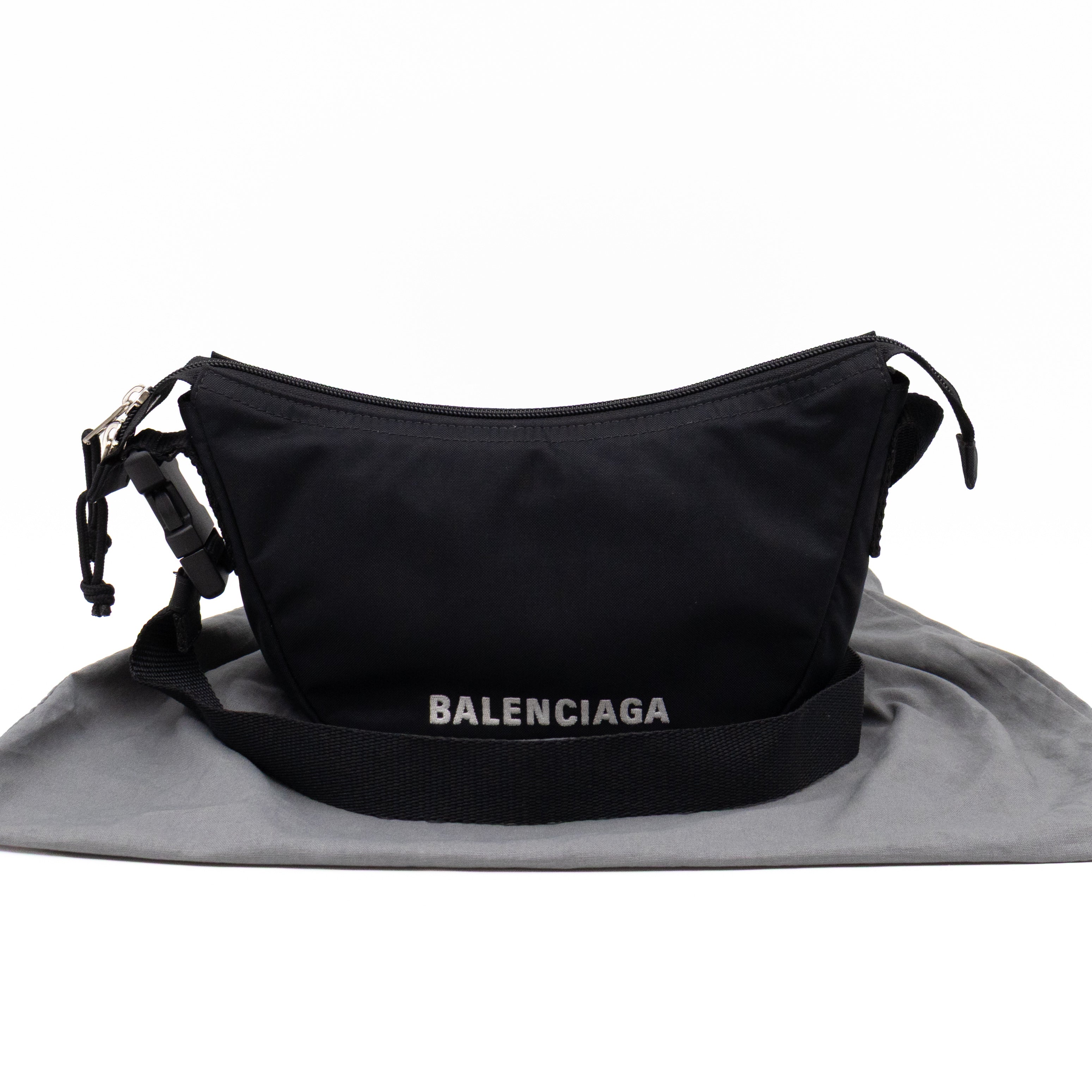 Wheel Shoulder Sling Bag Black Nylon