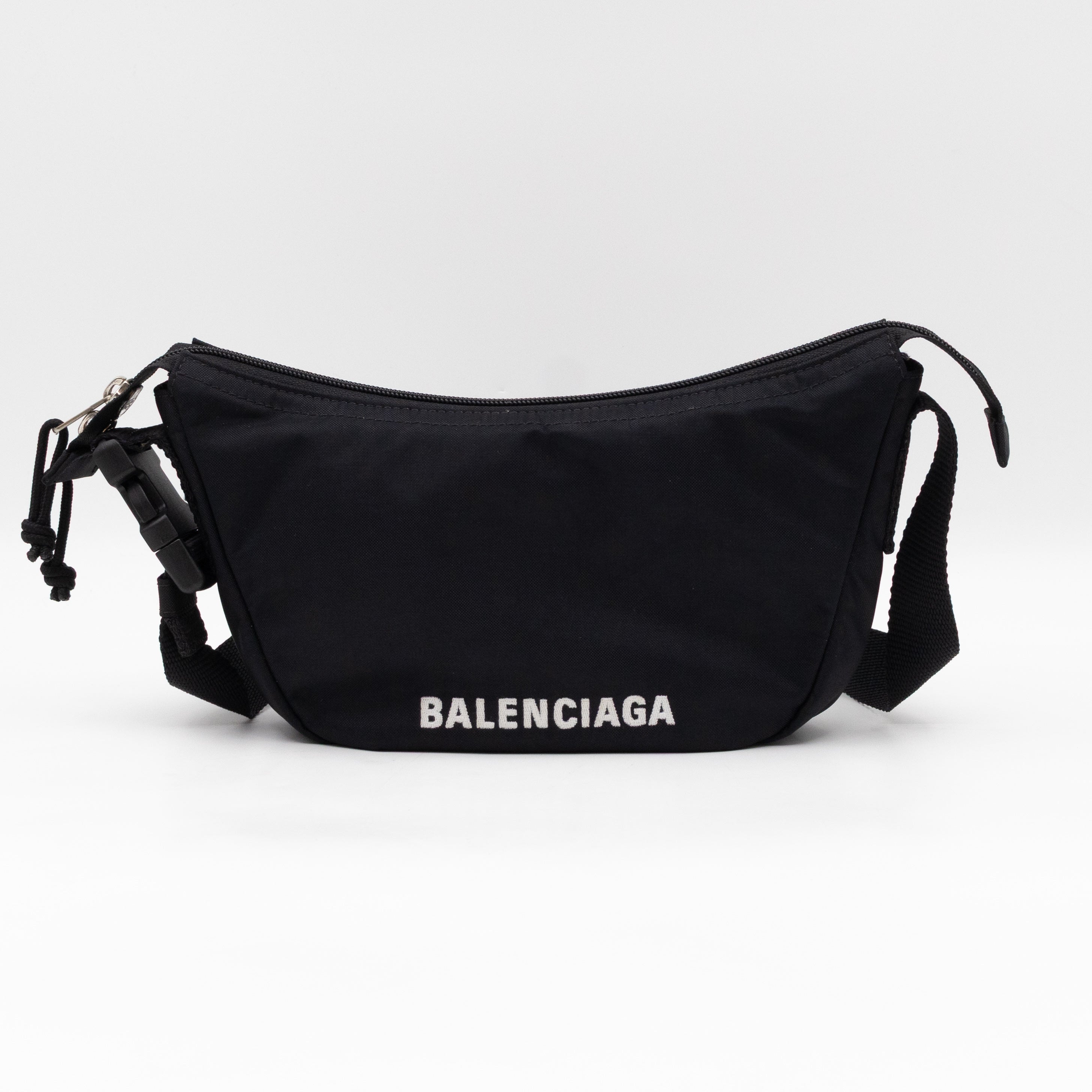 Wheel Shoulder Sling Bag Black Nylon
