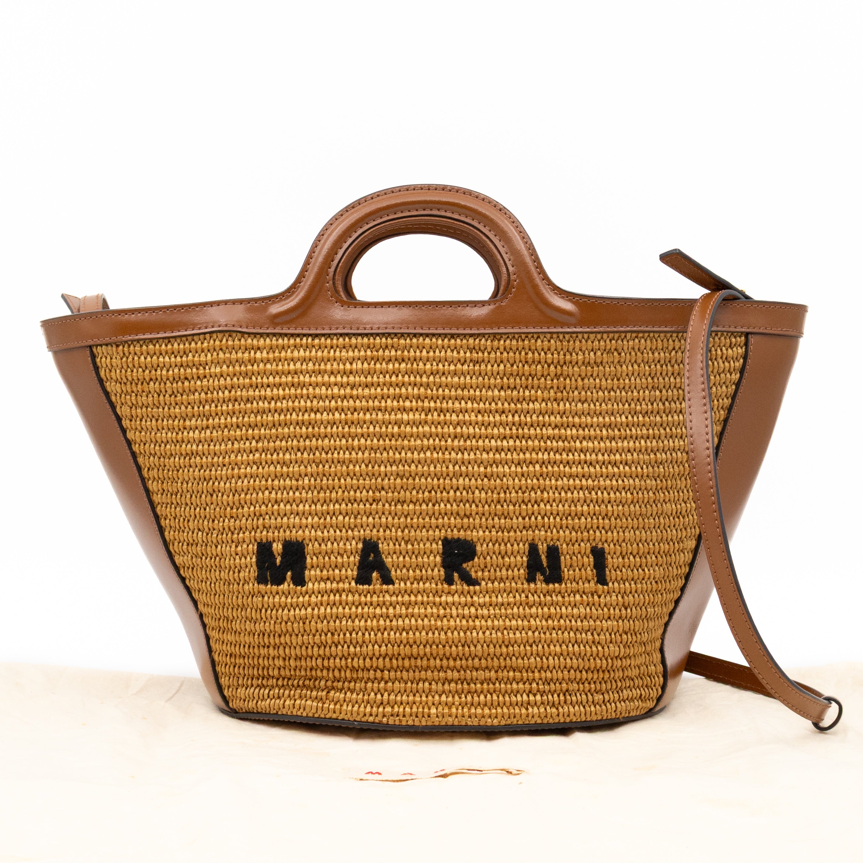 Tropicalia Small Bag Brown Leather & Raffia-effect Fabric