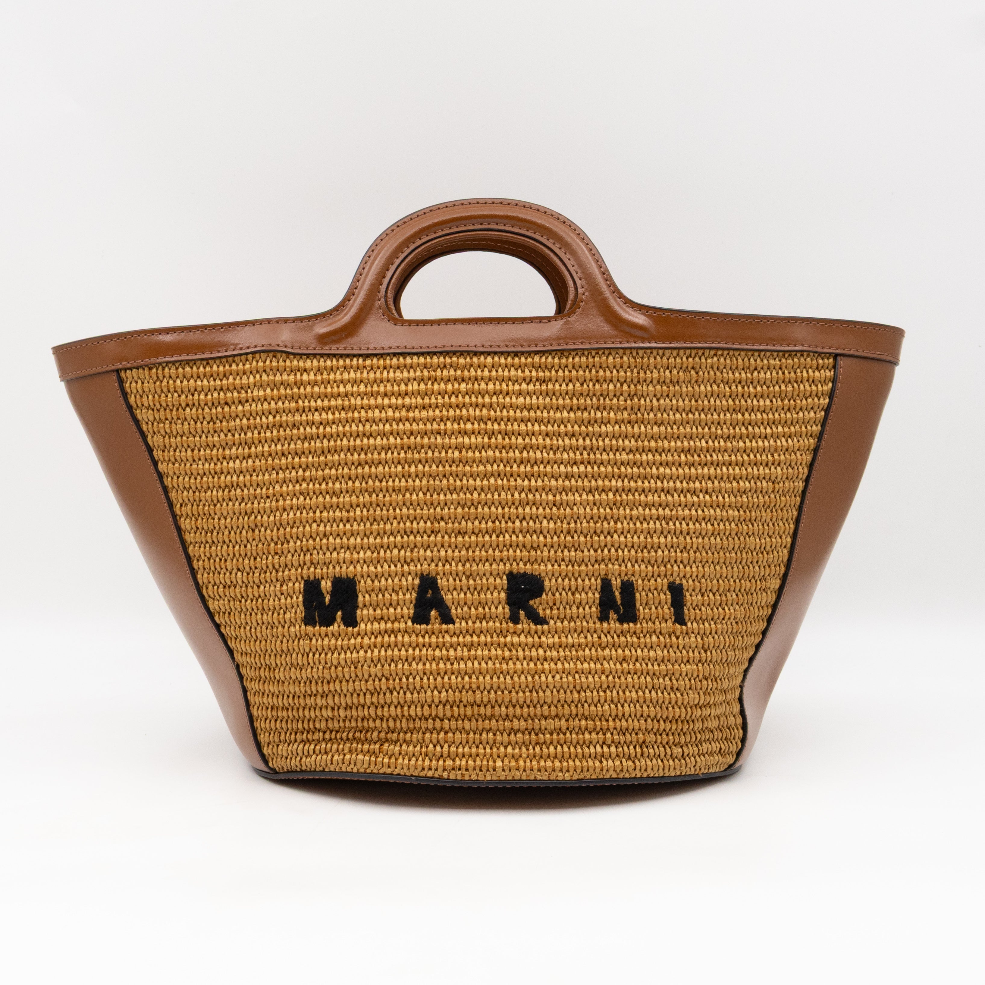Tropicalia Small Bag Brown Leather & Raffia-effect Fabric