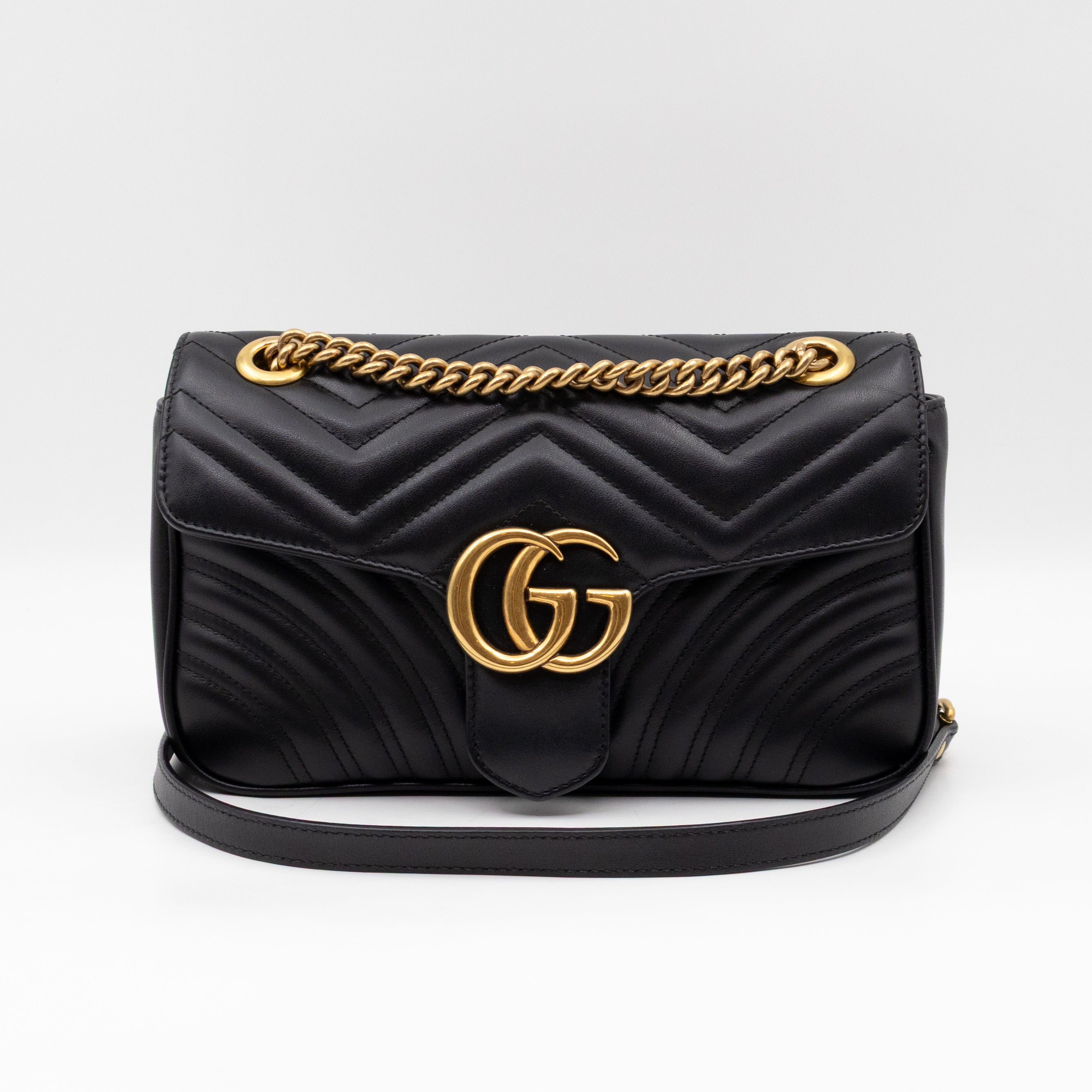 GG Marmont Medium Flap Bag Black Leather