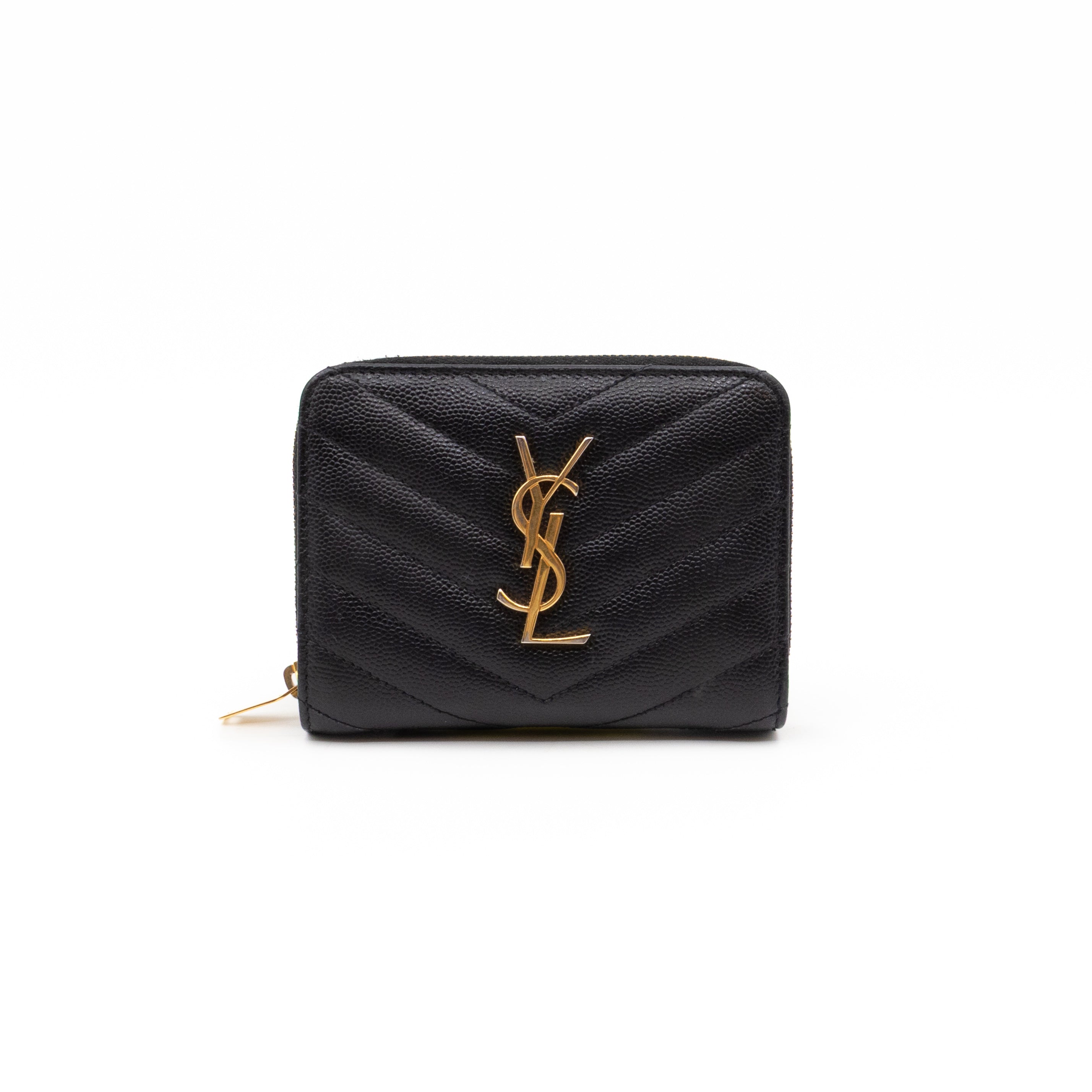 Cassandre Compact Zip Around Wallet Black Grained Leather