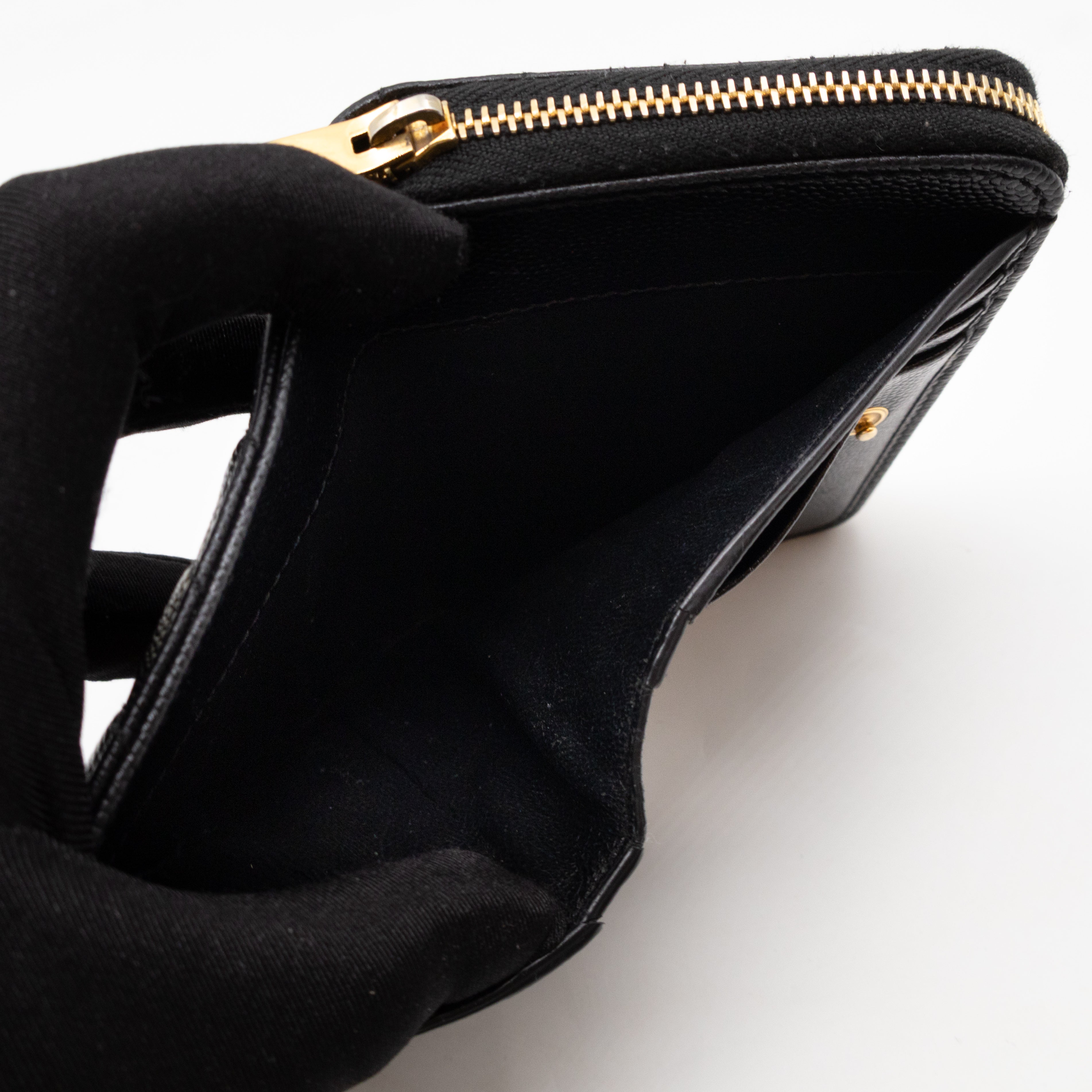 Cassandre Compact Zip Around Wallet Black Grained Leather