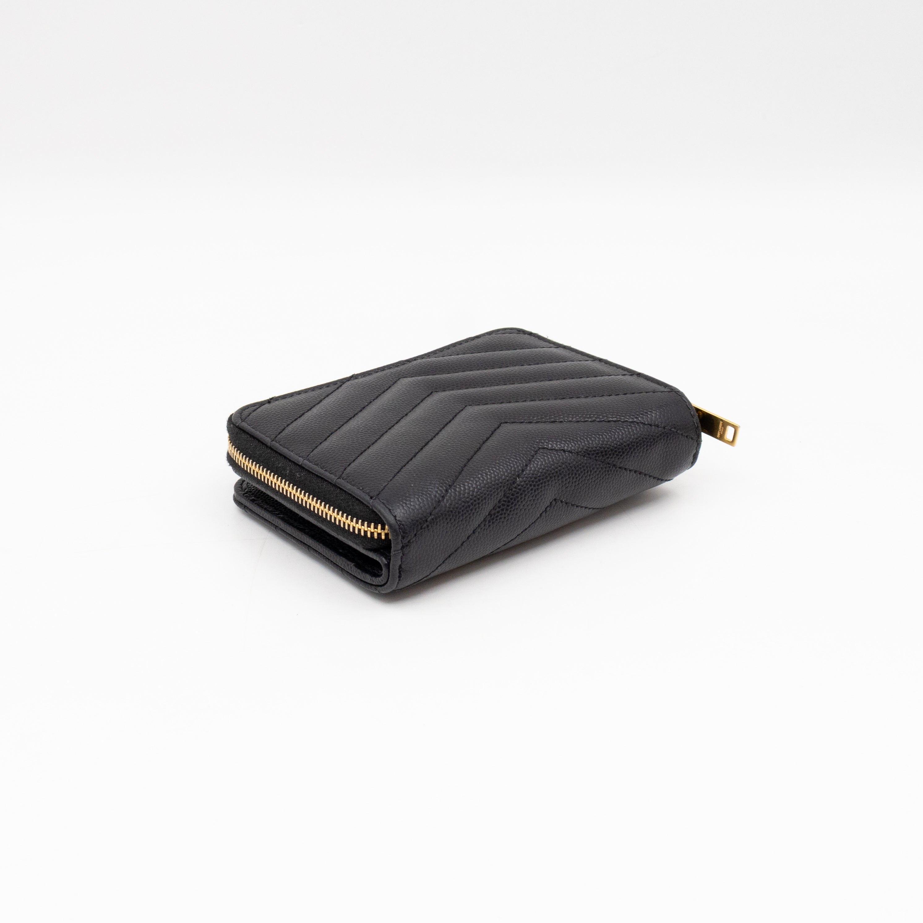 Cassandre Compact Zip Around Wallet Black Grained Leather