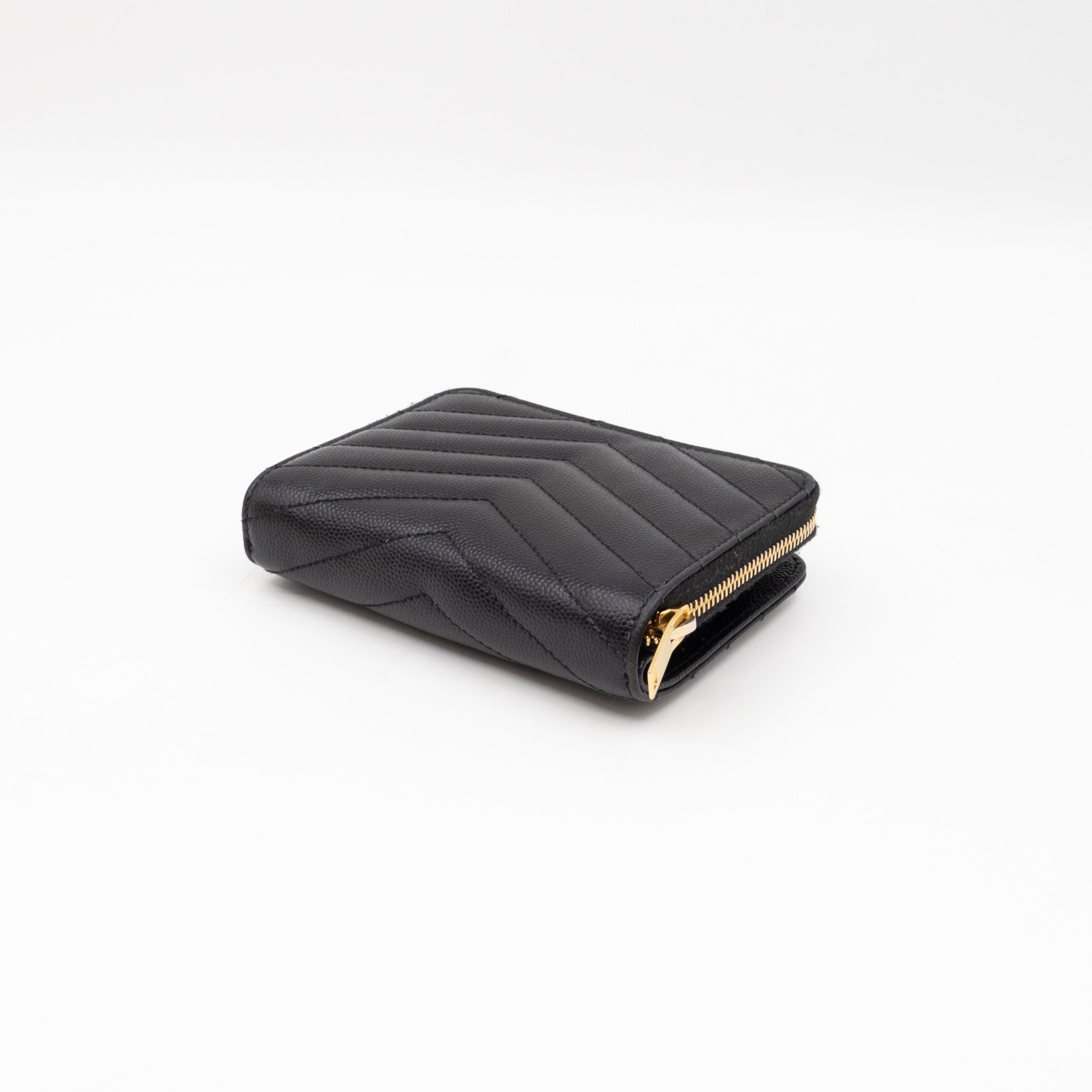 Cassandre Compact Zip Around Wallet Black Grained Leather
