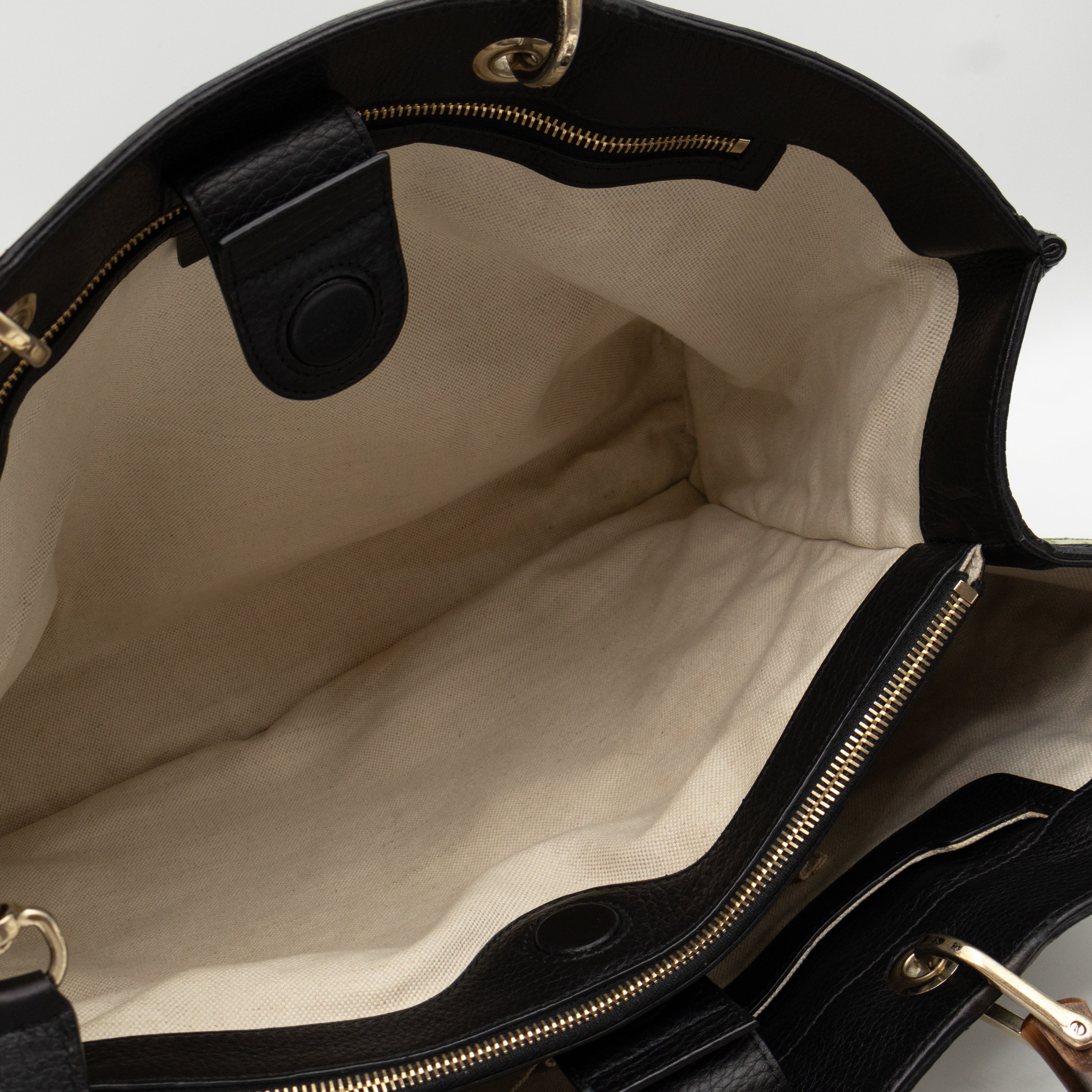 Large Bamboo Shopper Tote Bag Black Floral Canvas
