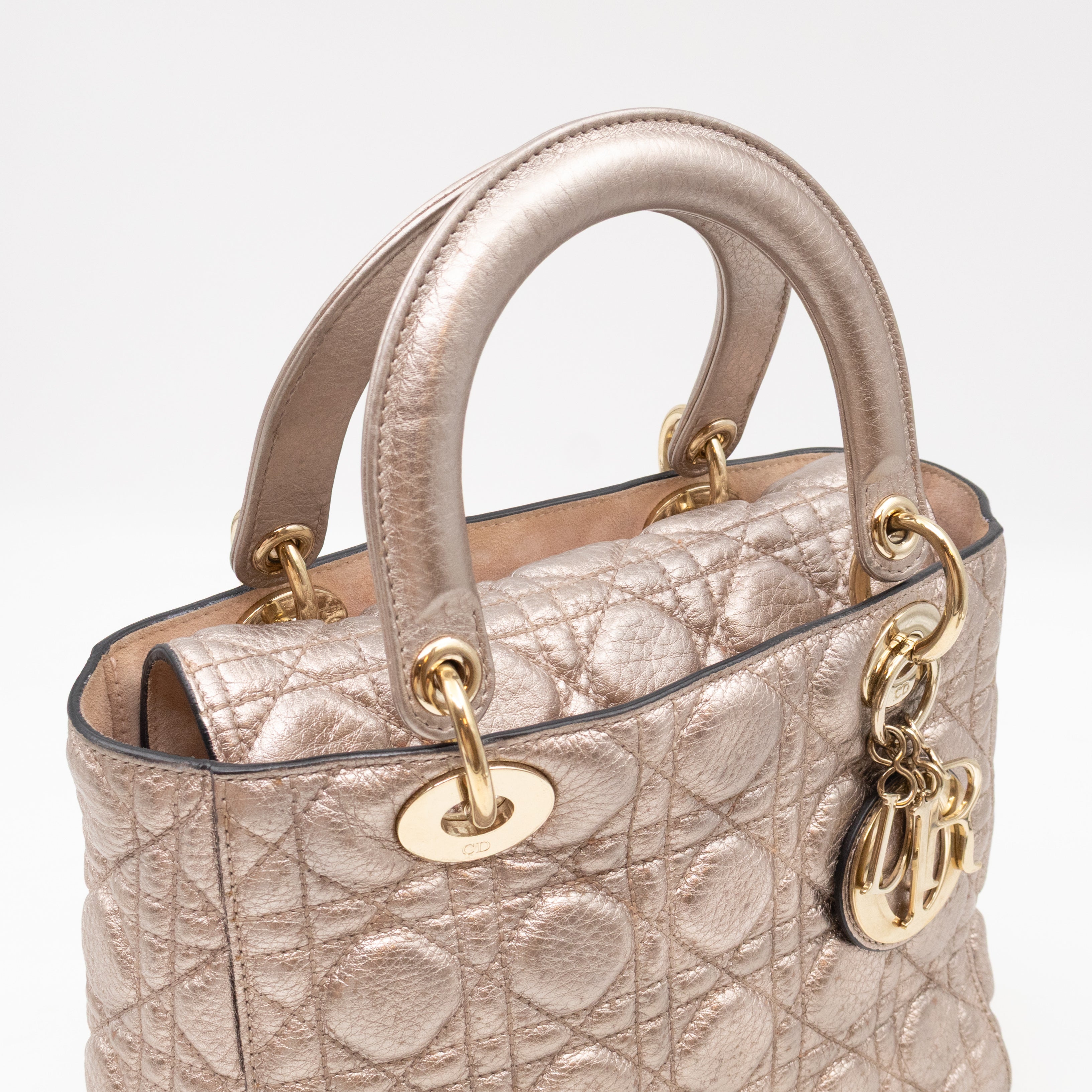 Lady Dior Supple Medium Champagne Metallic Leather