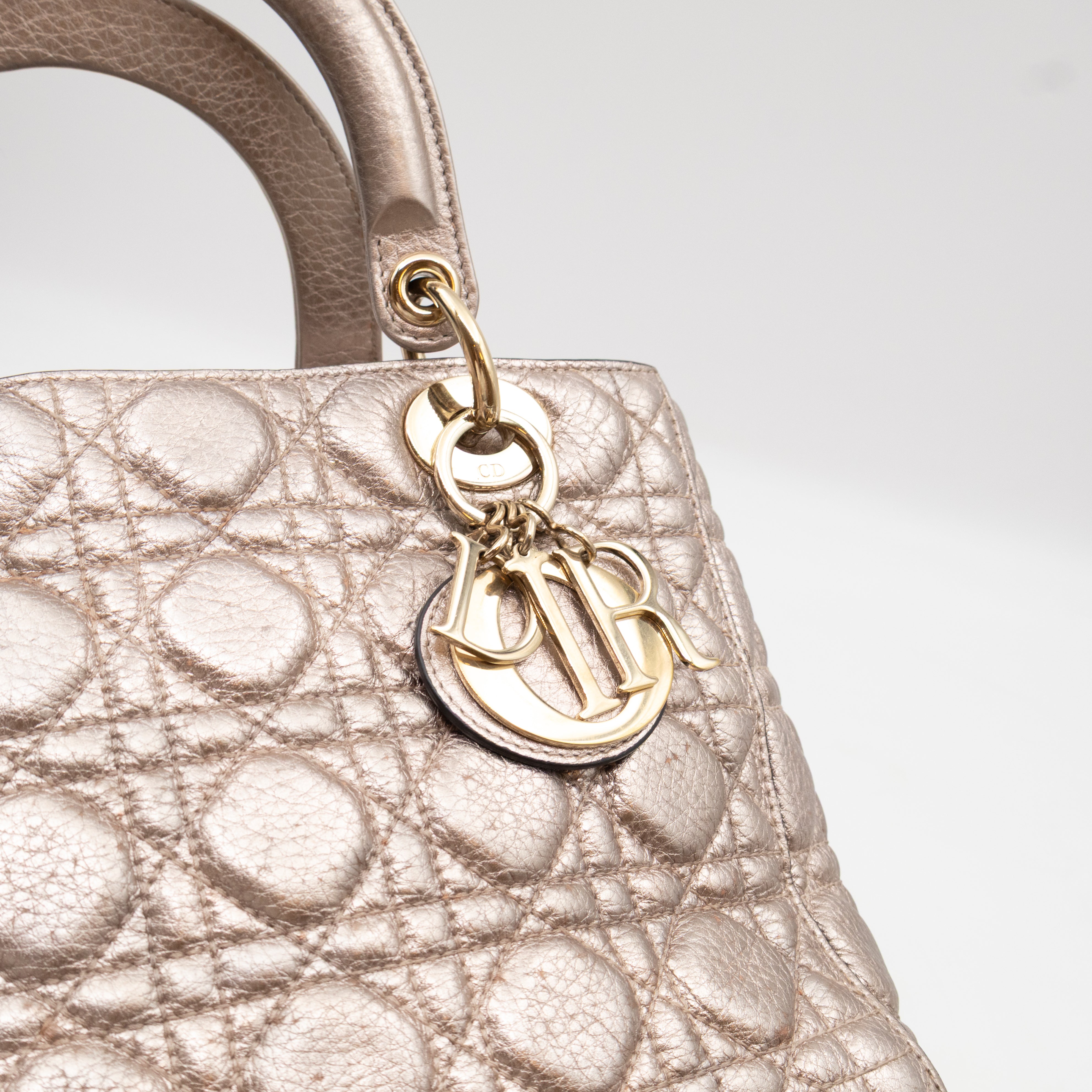 Lady Dior Supple Medium Champagne Metallic Leather